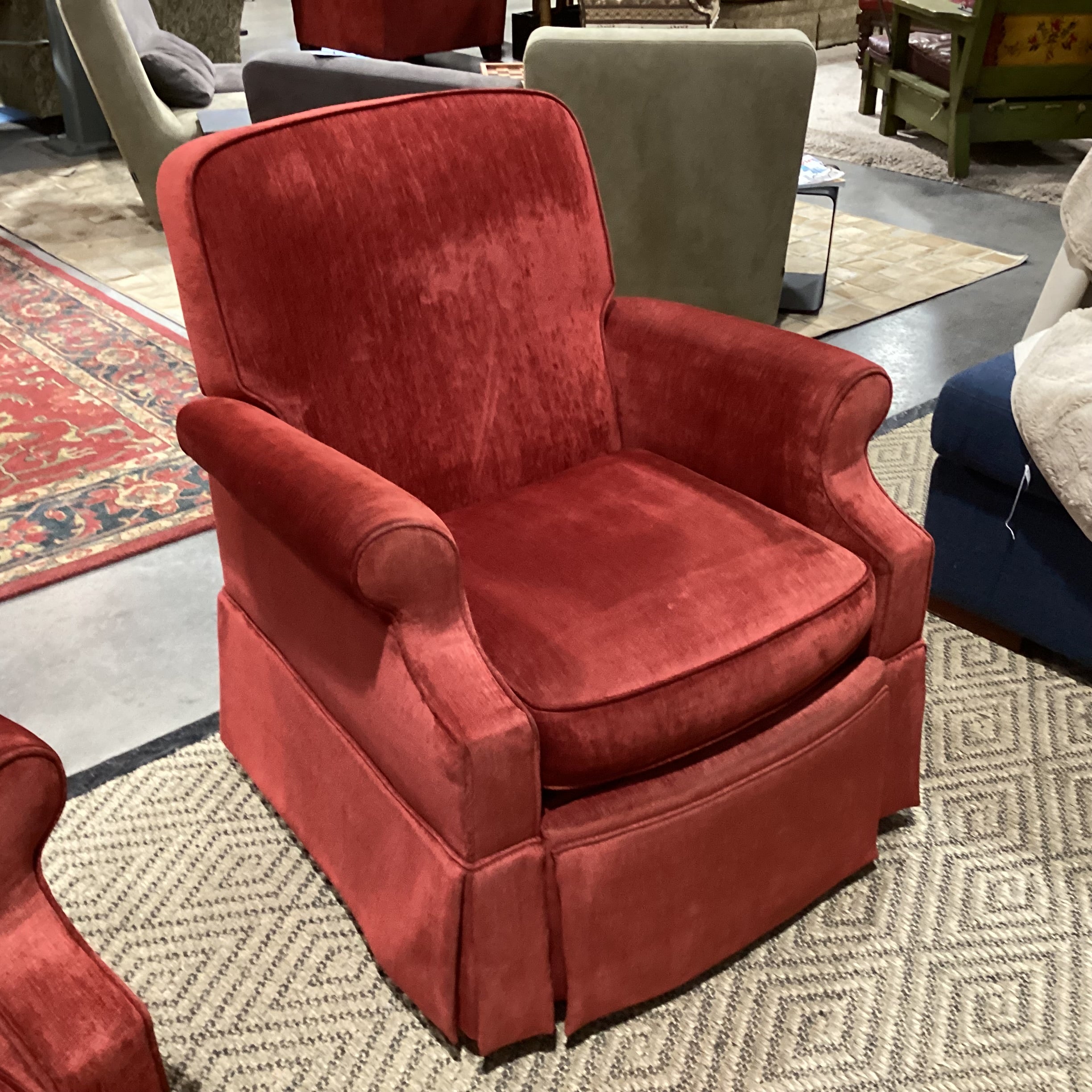 Red Ribbed Velvet Recliner Chair 34"x 36"x 38"