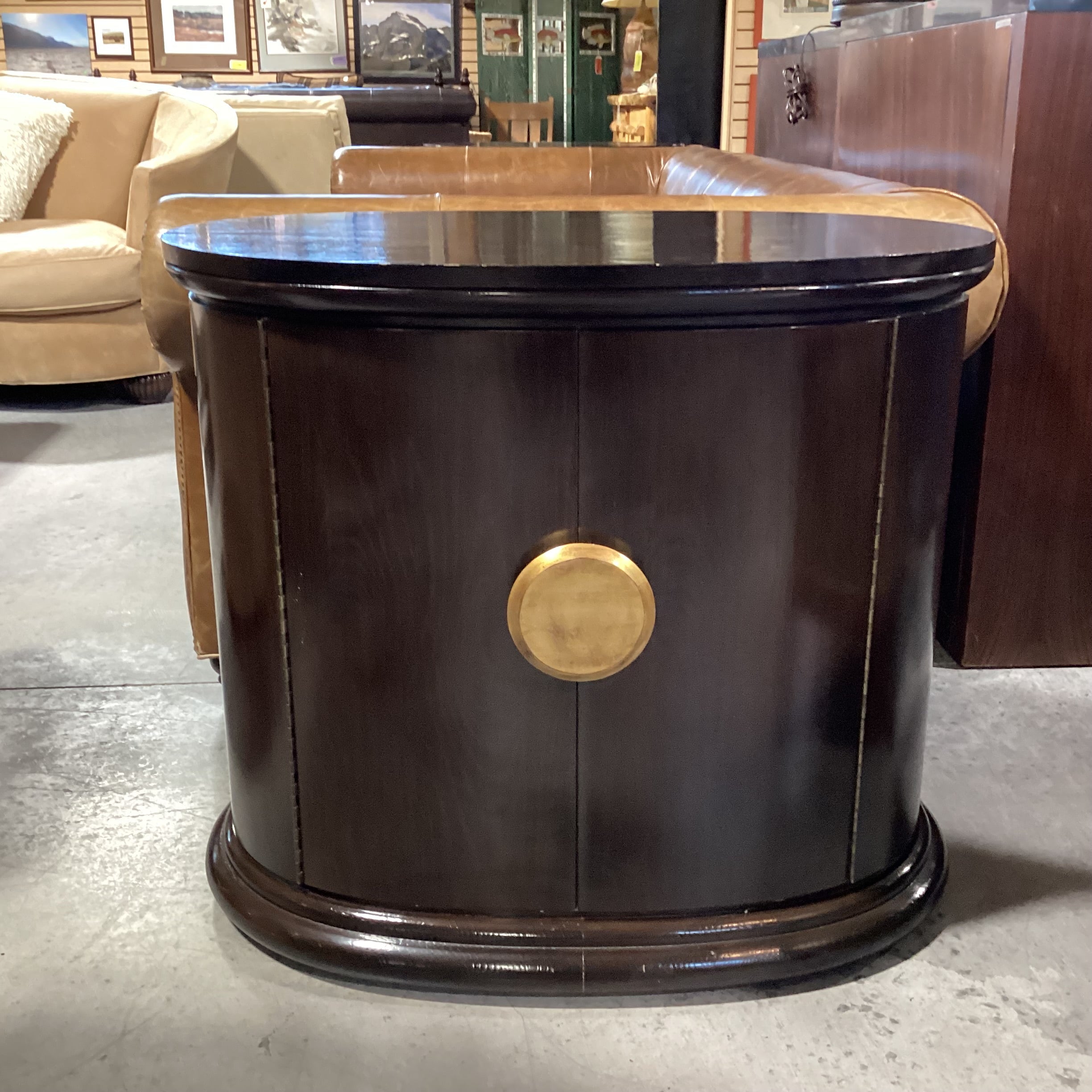 Dark Finish Solid Wood Oval 2 Door Cabinet End Table 32.5"x 21"x 29"