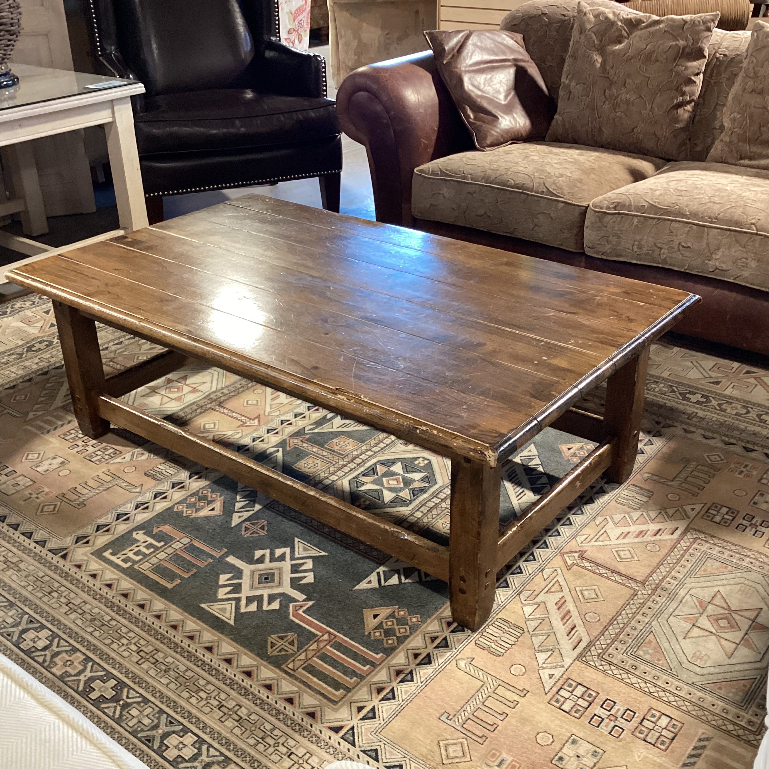Distressed Finished Wood & Plank Coffee Table 50"x 30"x 17"
