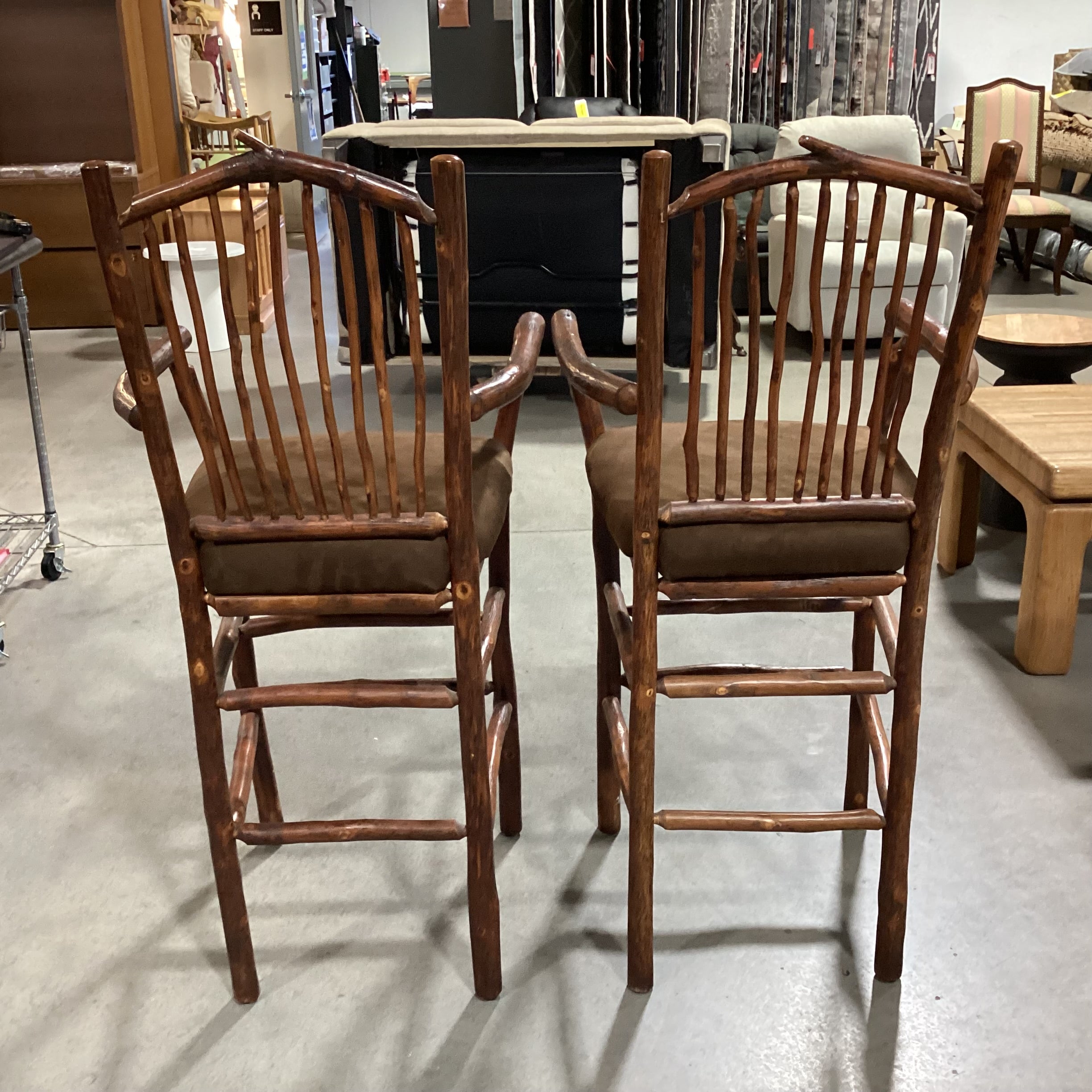 SET of 2 Flat Rock Furniture Hickory & Brown Ultra Suede Barstools 30"