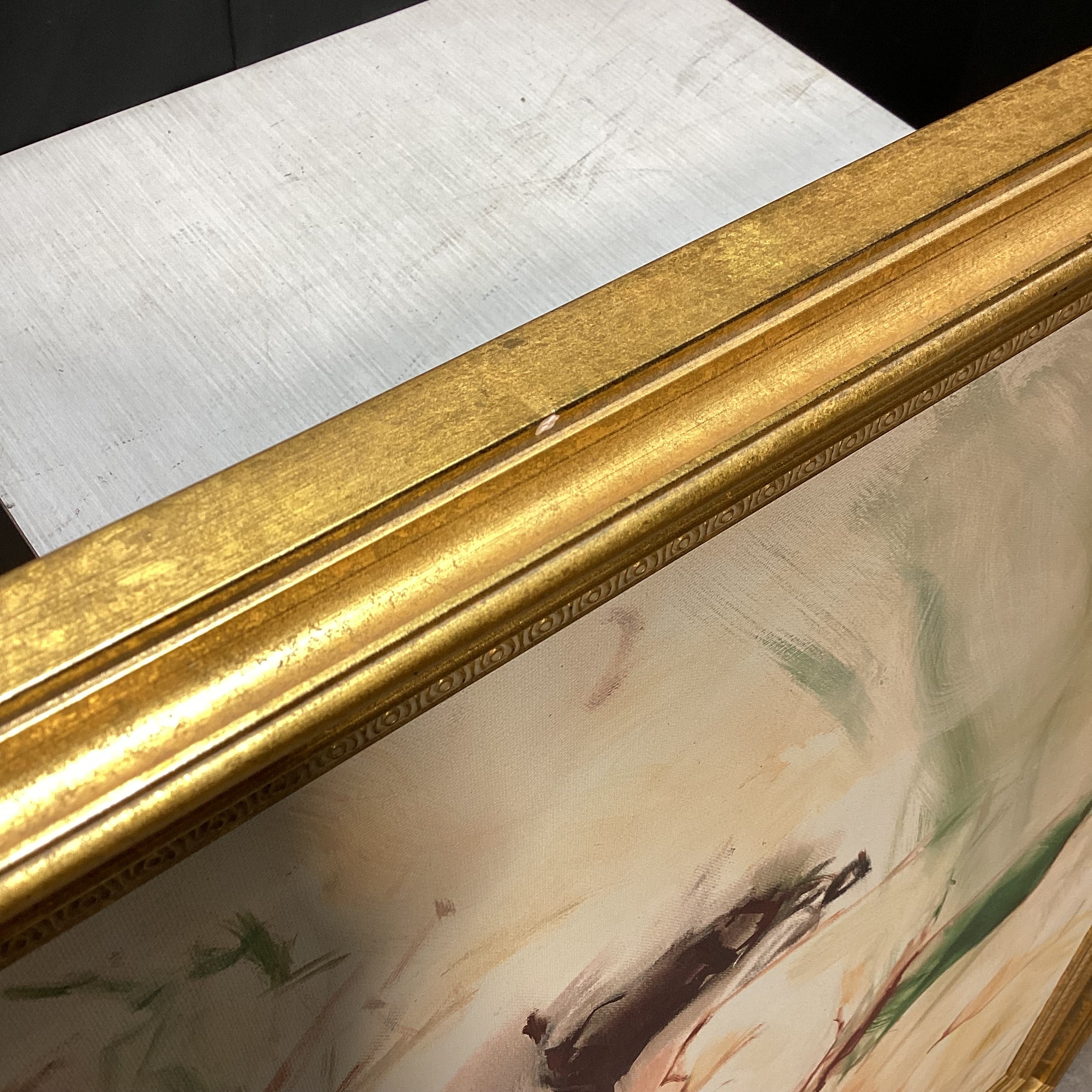 Artist Signed Figure Study Painting Print In Gold Frame 35" x 45"