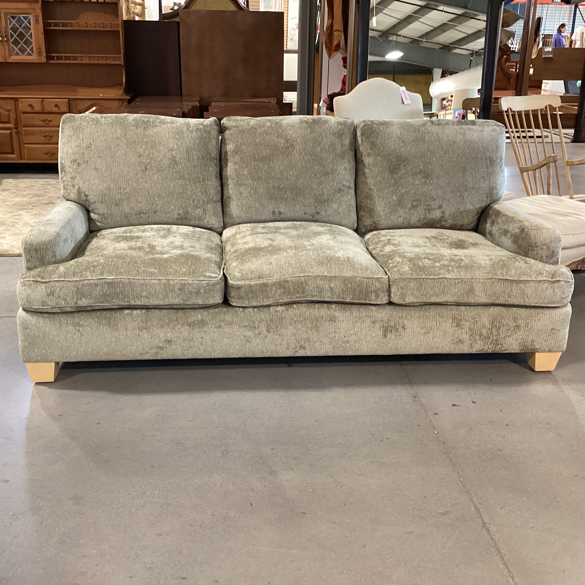 Custom Sage Ribbed Chenille Woven & Down Sofa 89"x 40"x 35"