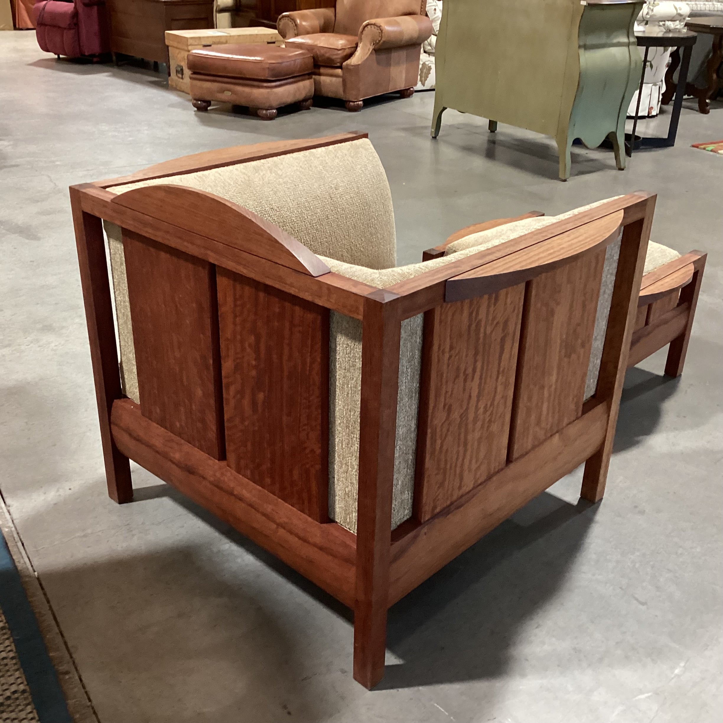 Arts & Crafts Mission Style Stickley Like Solid Cherry Woven Down Mix with Ottoman Chair 39.5"x 34"x 33"