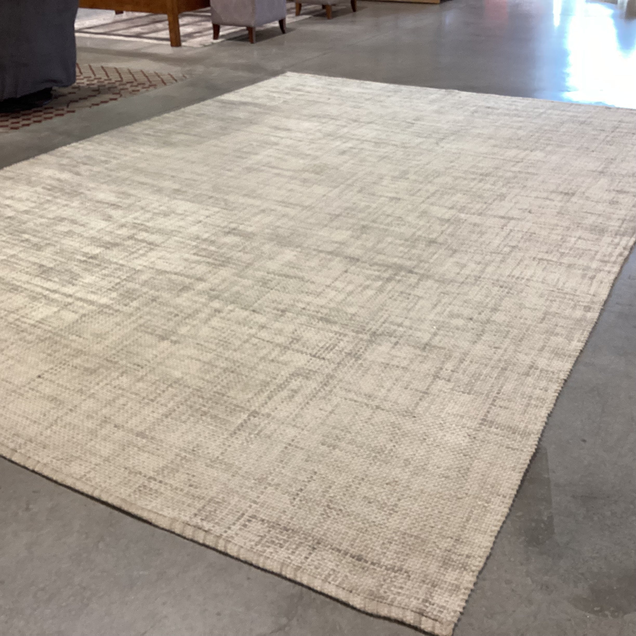 West Elm Cream Grey Blue Heathered Basket Weave Wool Rug 10'x 14'