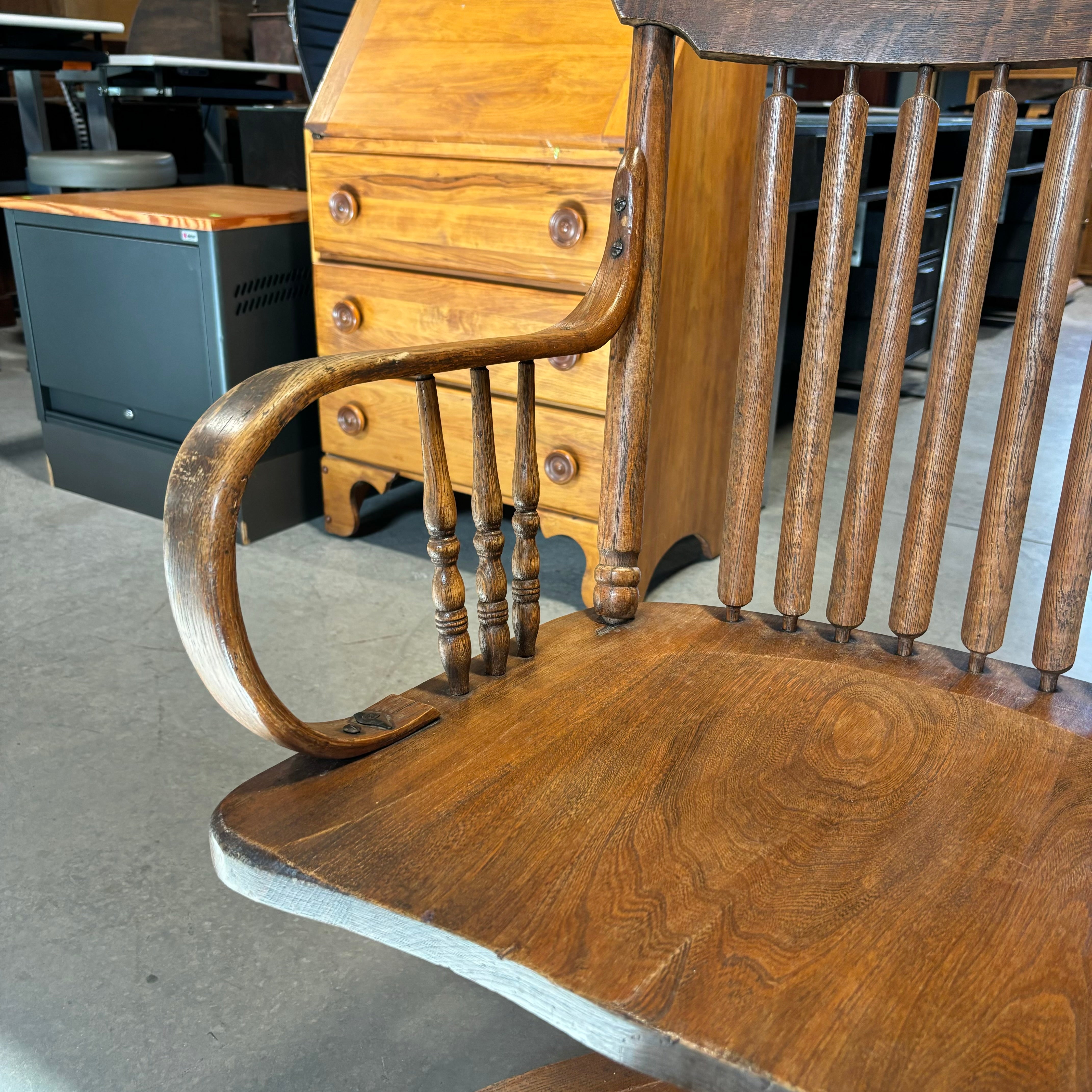 Vintage Antique P. Derby & Co. Solid Oak with Cast Iron Hardware Adjustable Bankers Chair 23"x 25"x 41"