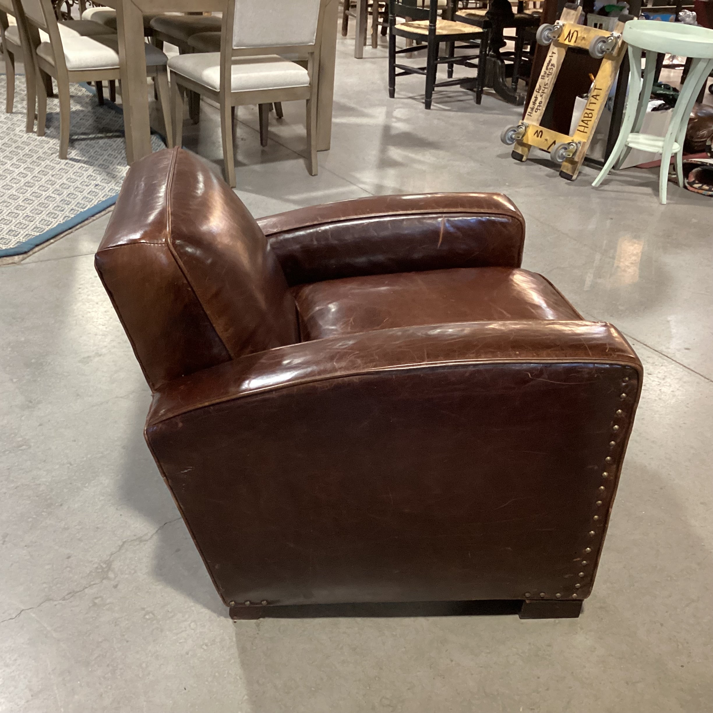 Restoration Hardware Distressed Leather Nailhead Club Chair 34"x 36"x 28"