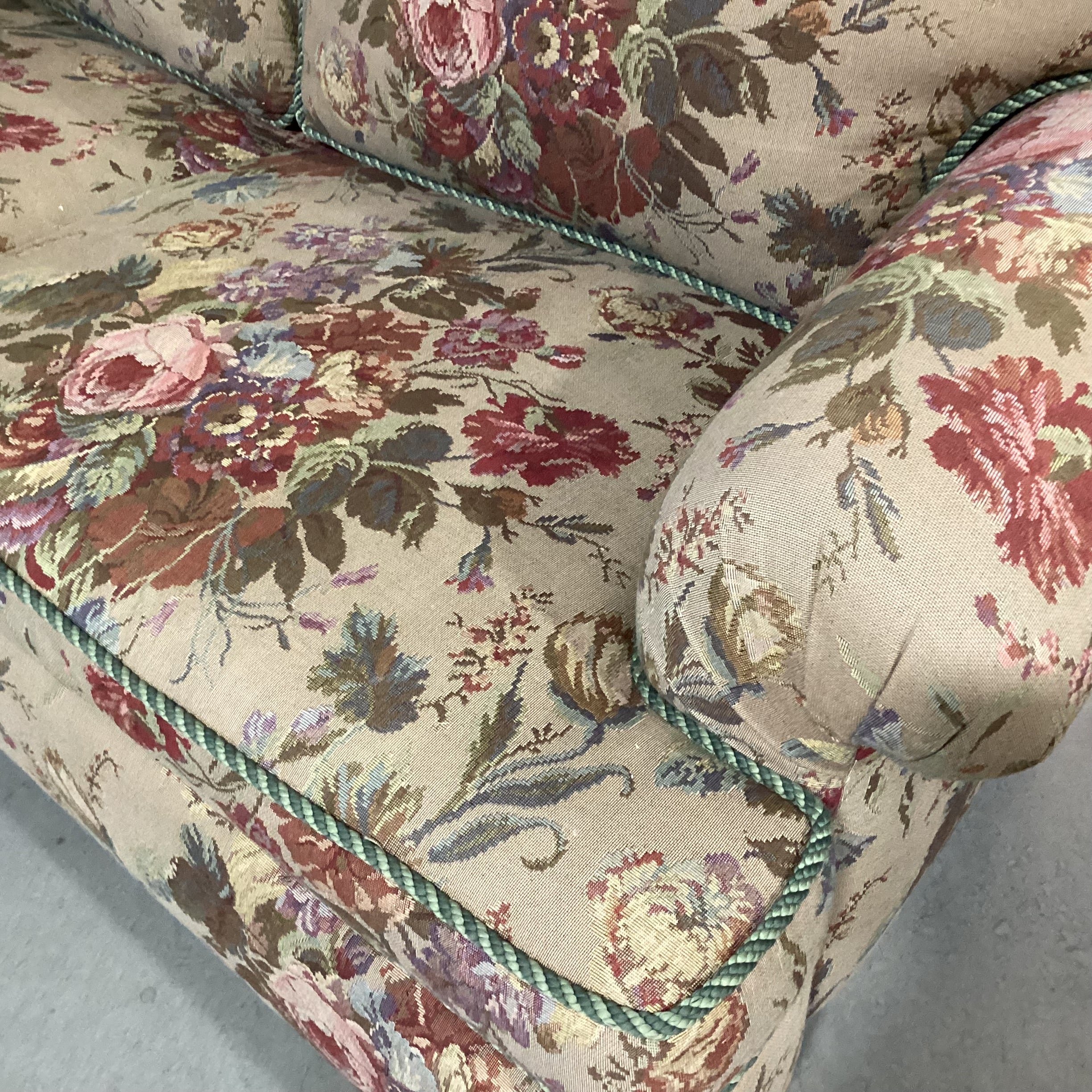 D. Langston Floral Needledpoint Style with Piping & Downmix Sofa 76"x 39"x 29"