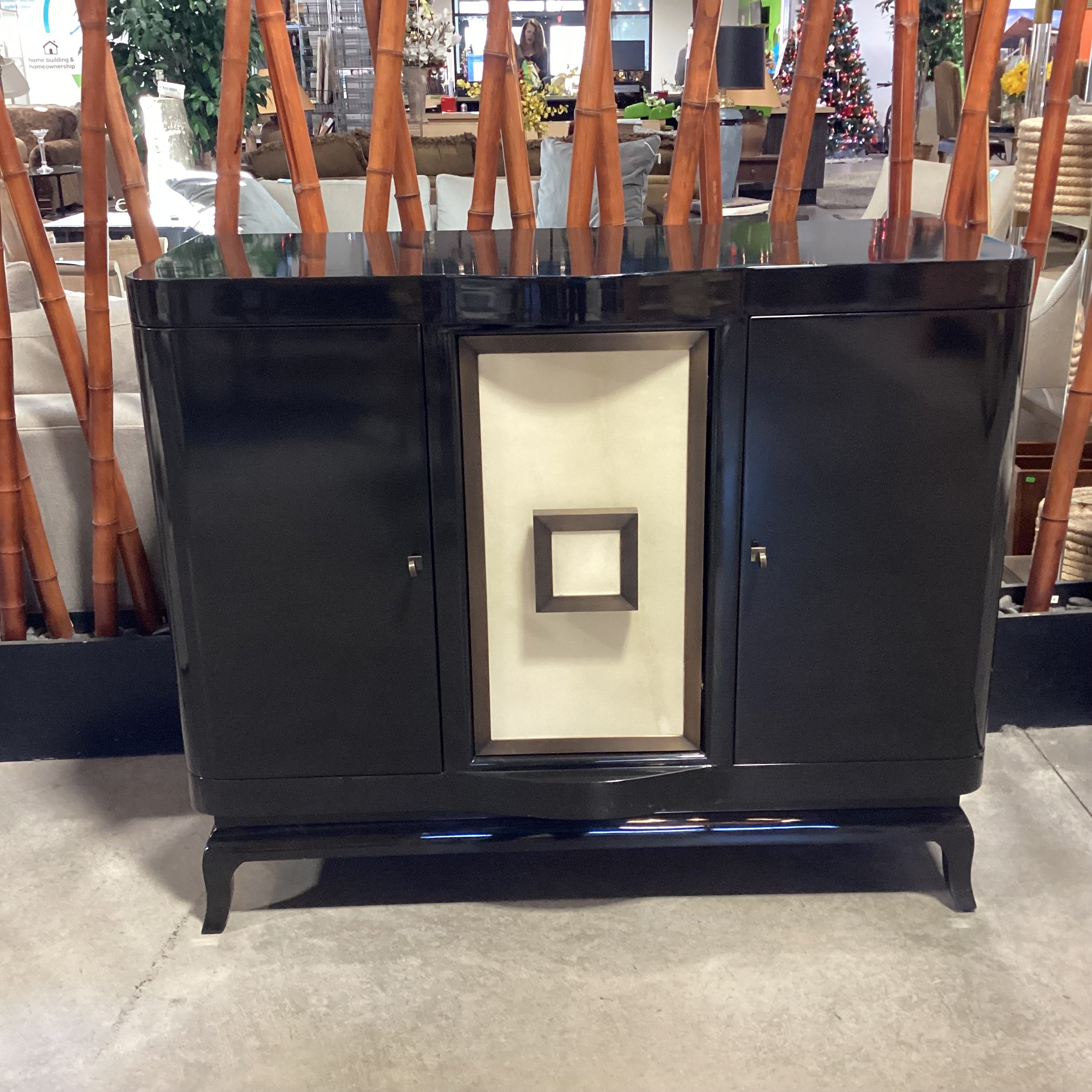 French Art Deco Style Black Lacquer 3 Door Buffet 48"x 22"x 40"
