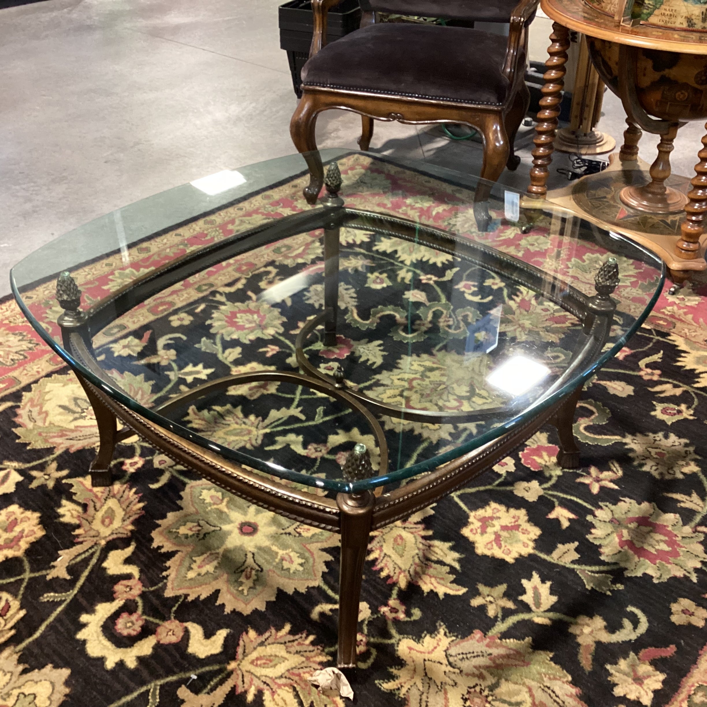 Ornate Finished Metal & Glass Coffee Table 40"x 40"x 20"