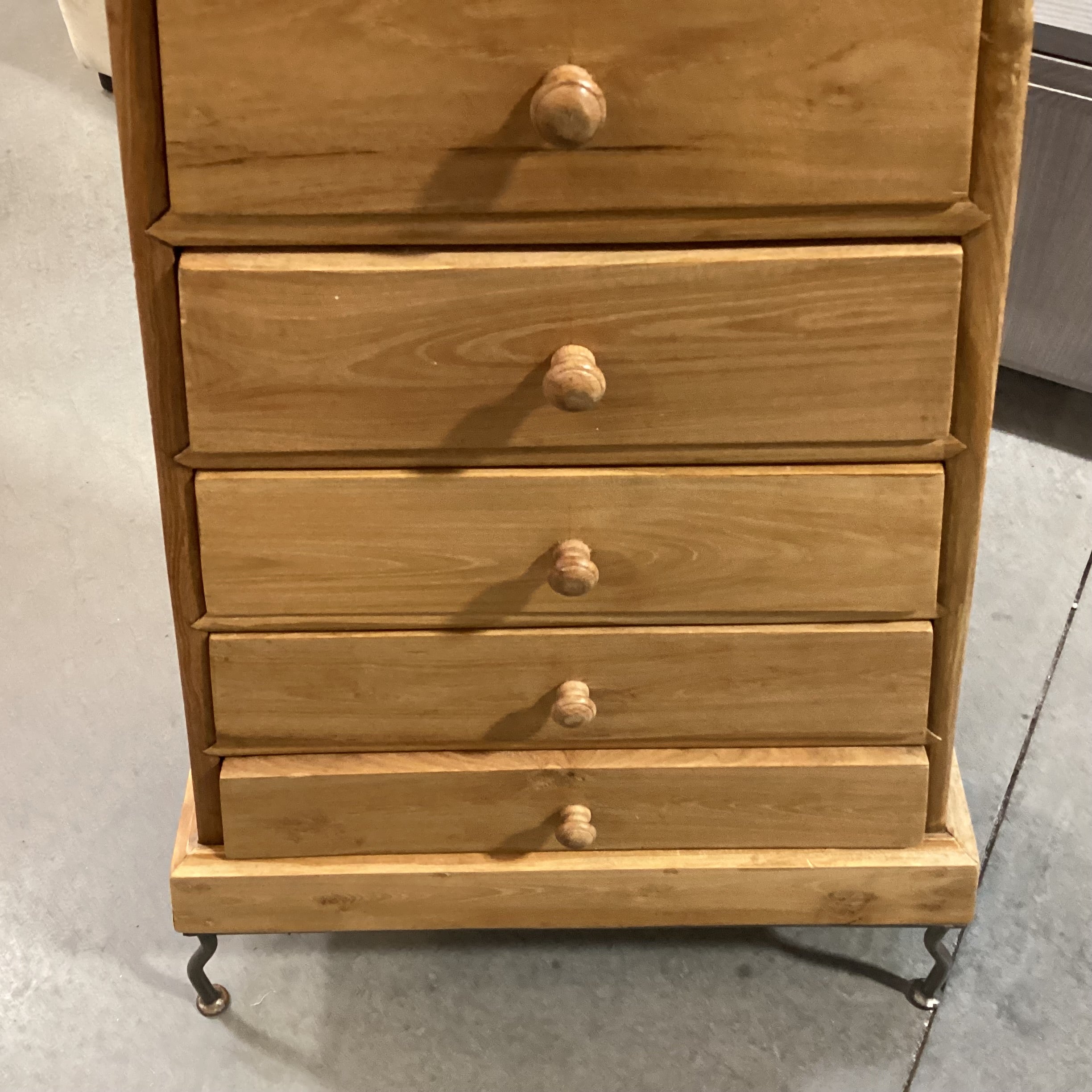 Pyramid Natural Wood & Iron Legs 9 Drawer Chest 24"x 10.5"x 70.5"