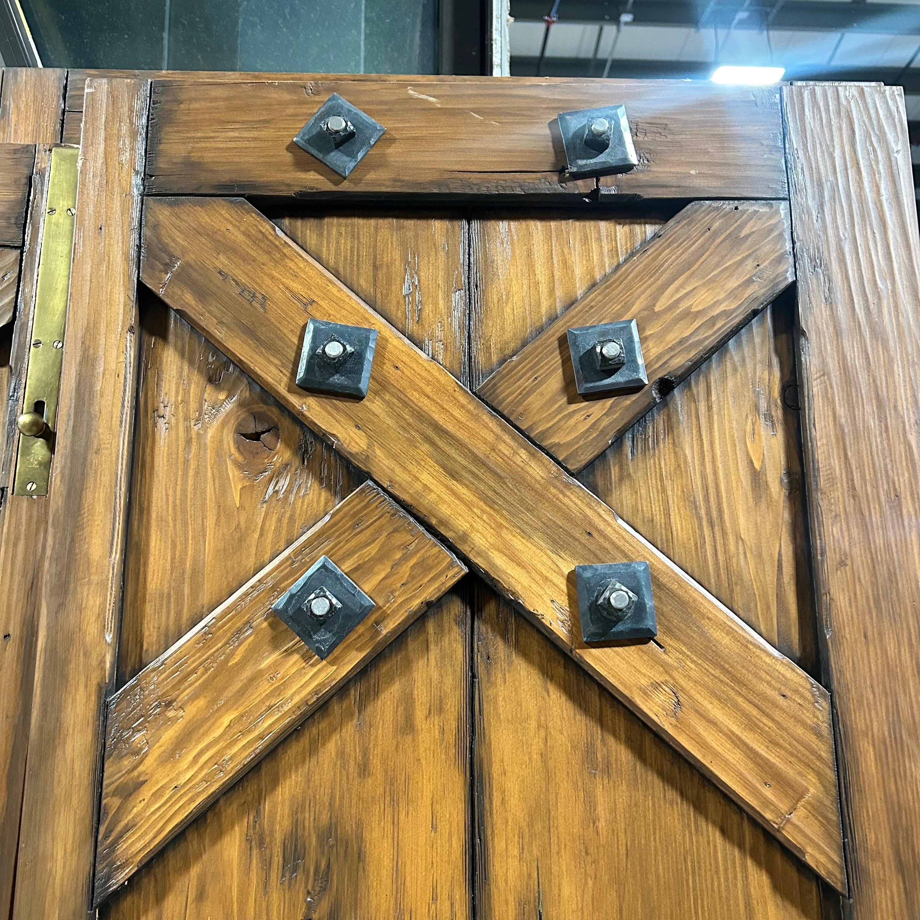25.5"x 86.5"x 2" PAIR of Rustic Pine Closet Doors with Iron Hardware Accents