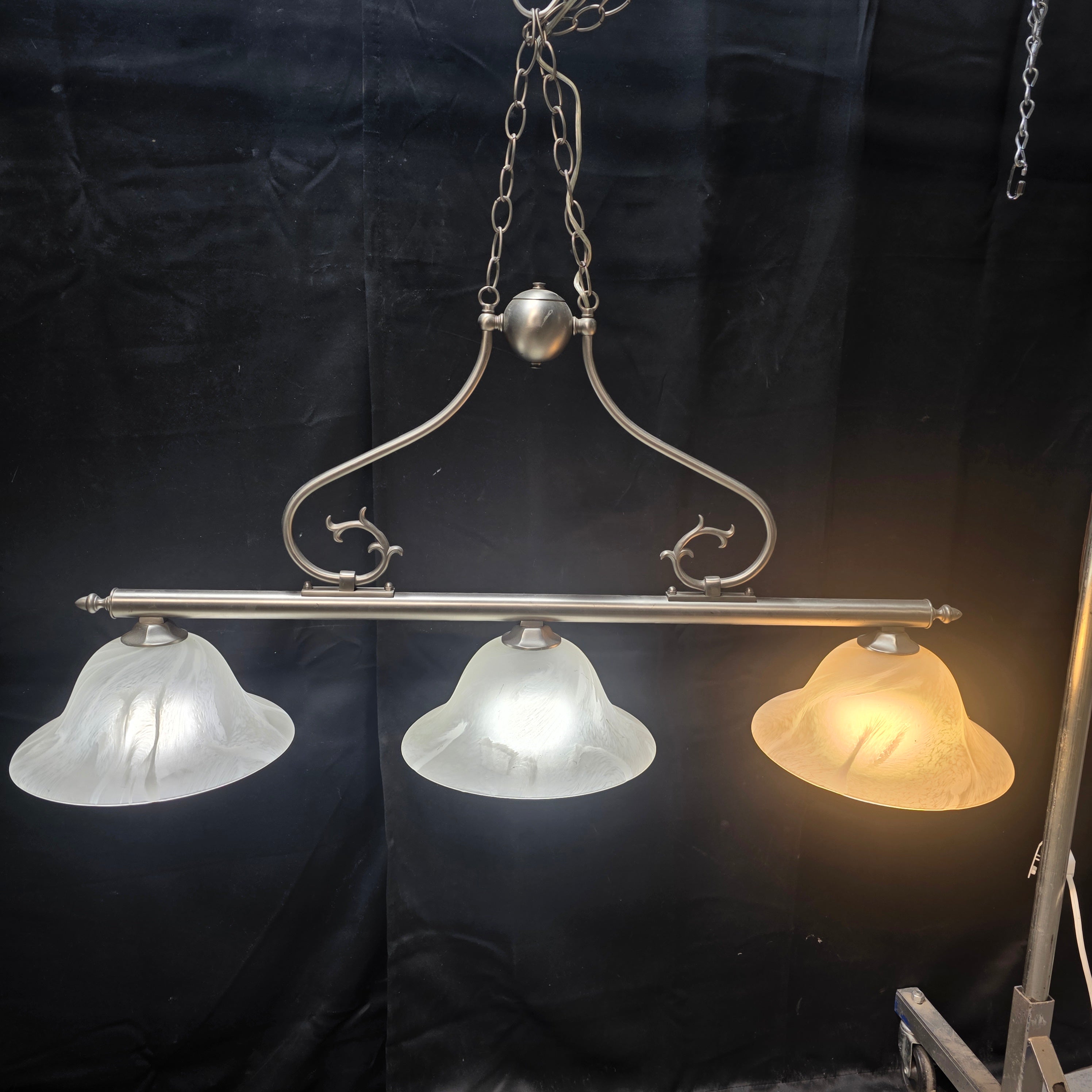 Brushed Nickel Three Light Chandelier with Alabaster Glass Shades 44"x12"x42"