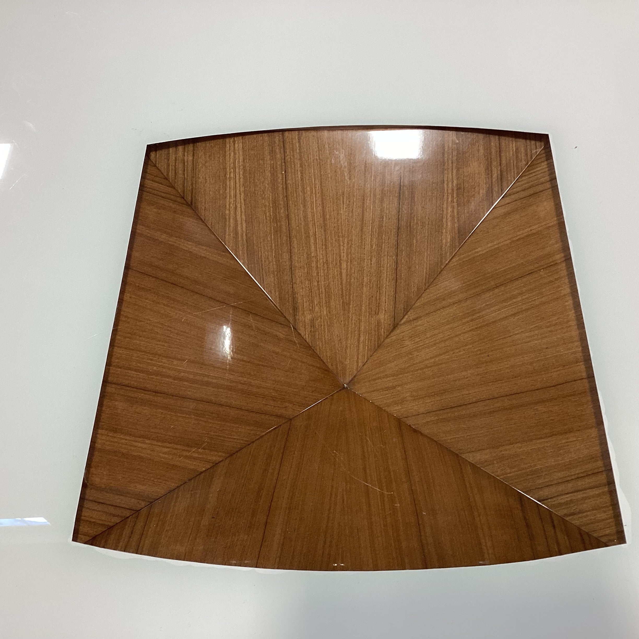 Custom Wood Veneer Brass White Lacquer & Glass Top Dining Table 66"x 66"x 29"