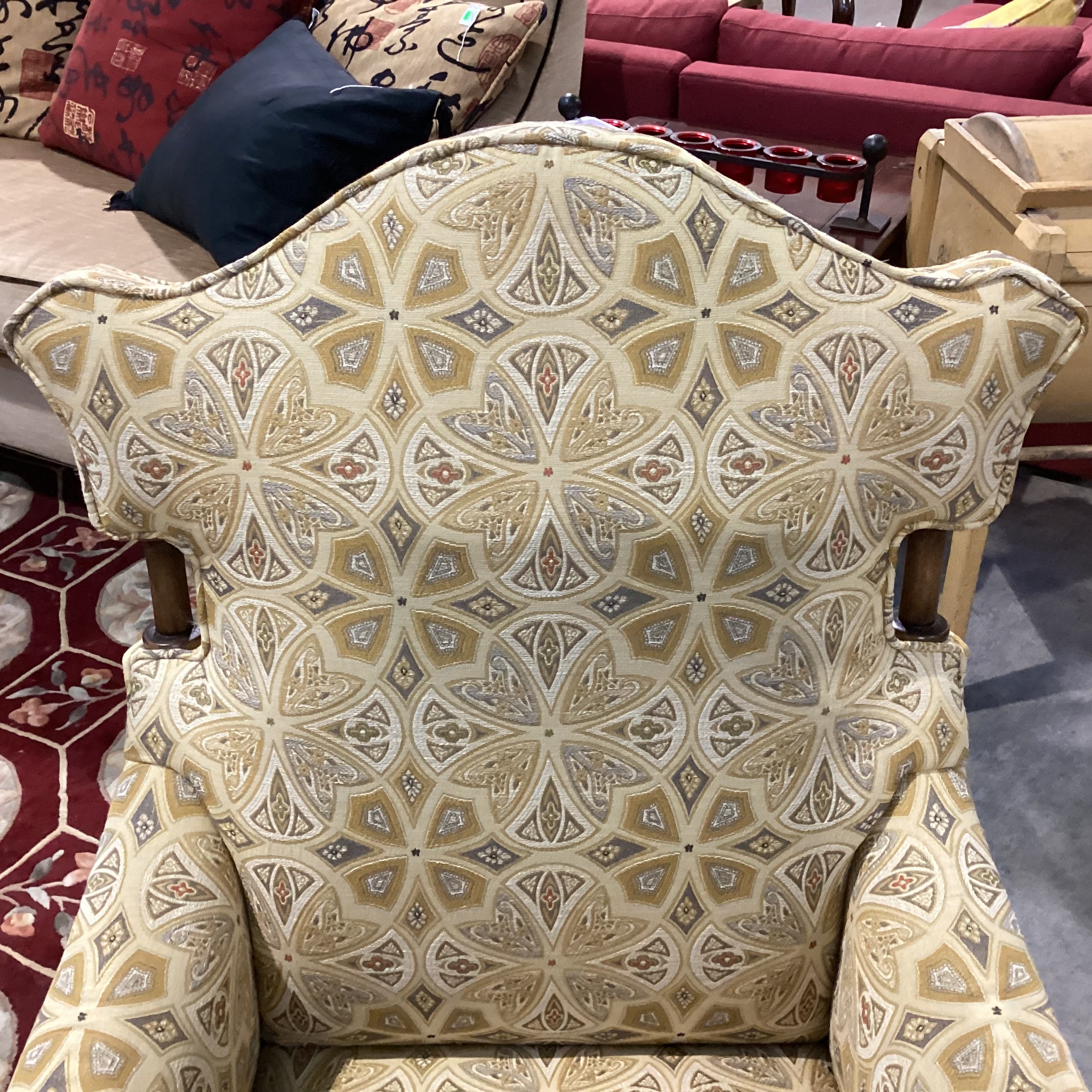 Tomlinson Erwin Gold Tones Raised Stitched Design with Wood Handles on Casters Chair 29"x 25"x 44"