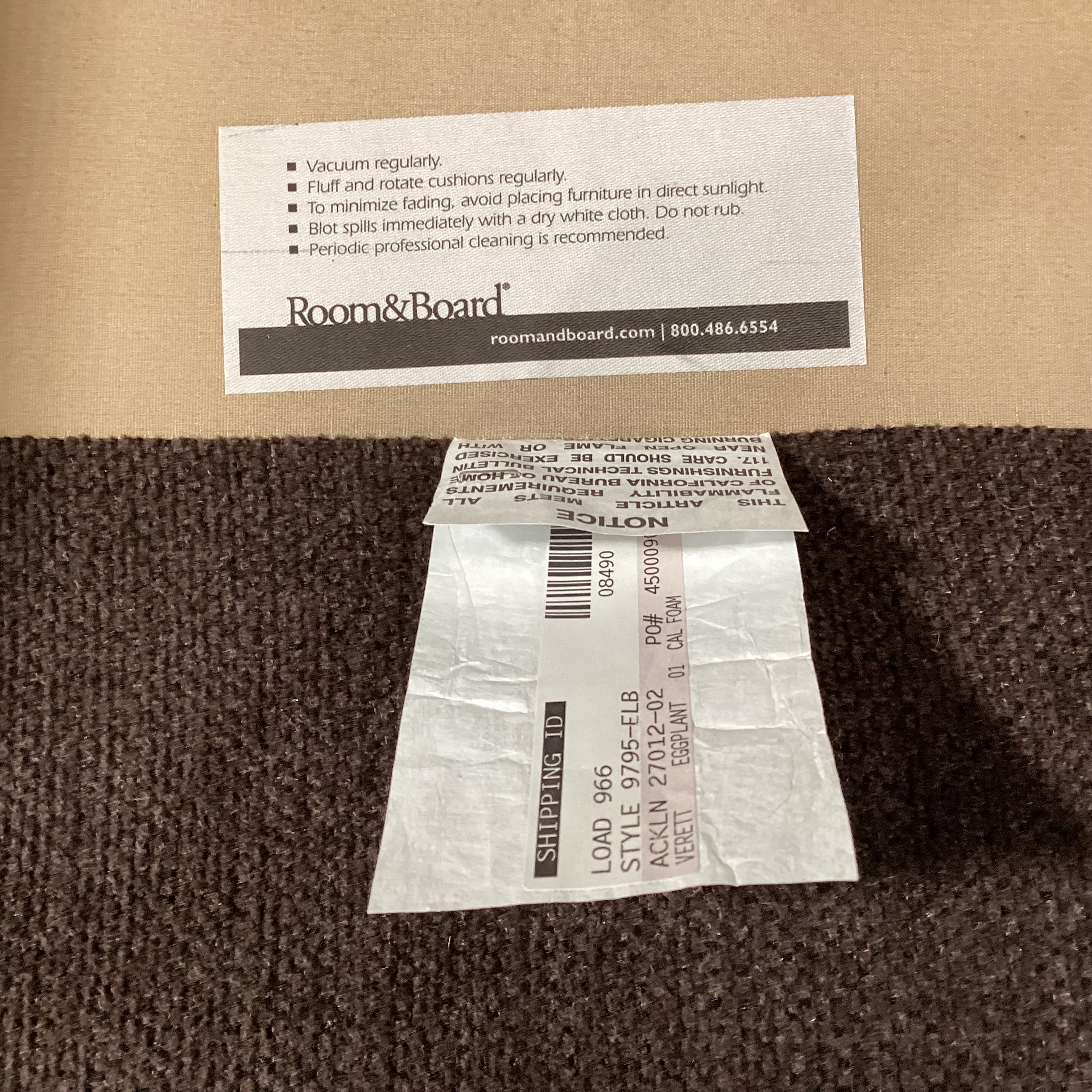 Room & Board Eggplant 3 Piece Sectional 84"x 105"x 36"x 30"