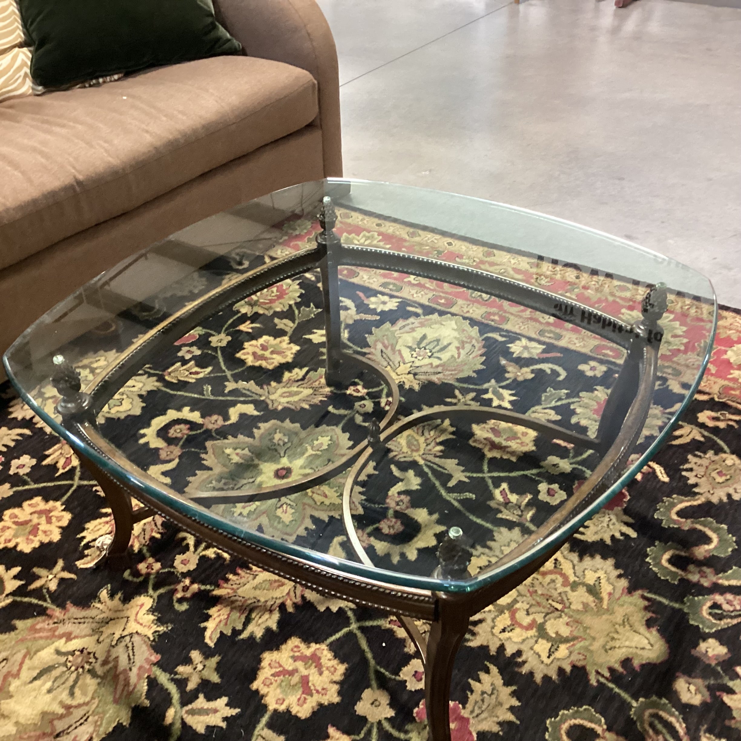 Ornate Finished Metal & Glass Coffee Table 40"x 40"x 20"
