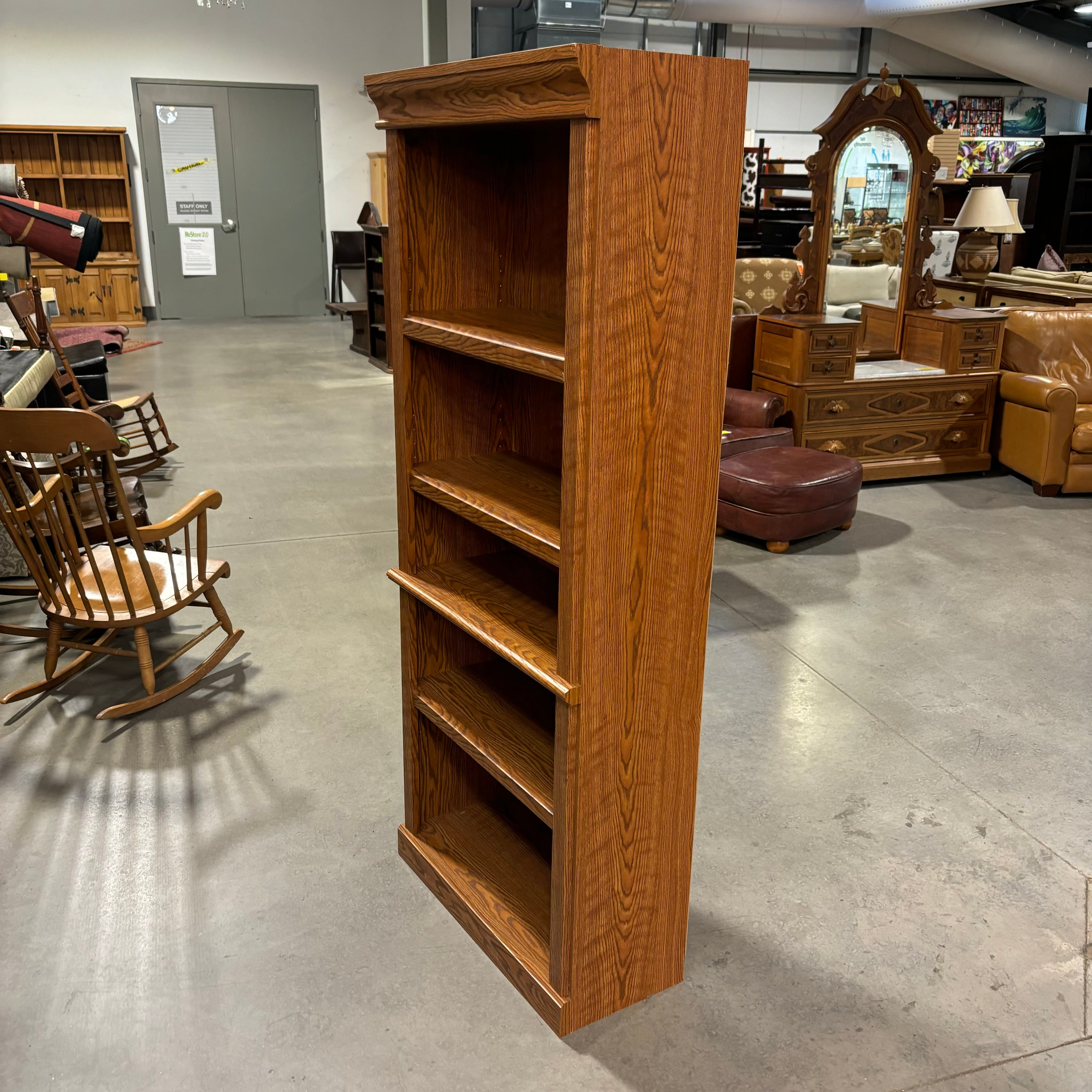 Medium Finish Wood with 4 Adjustable Height Shelves Bookcase 29.5"x 12"x 71.5"