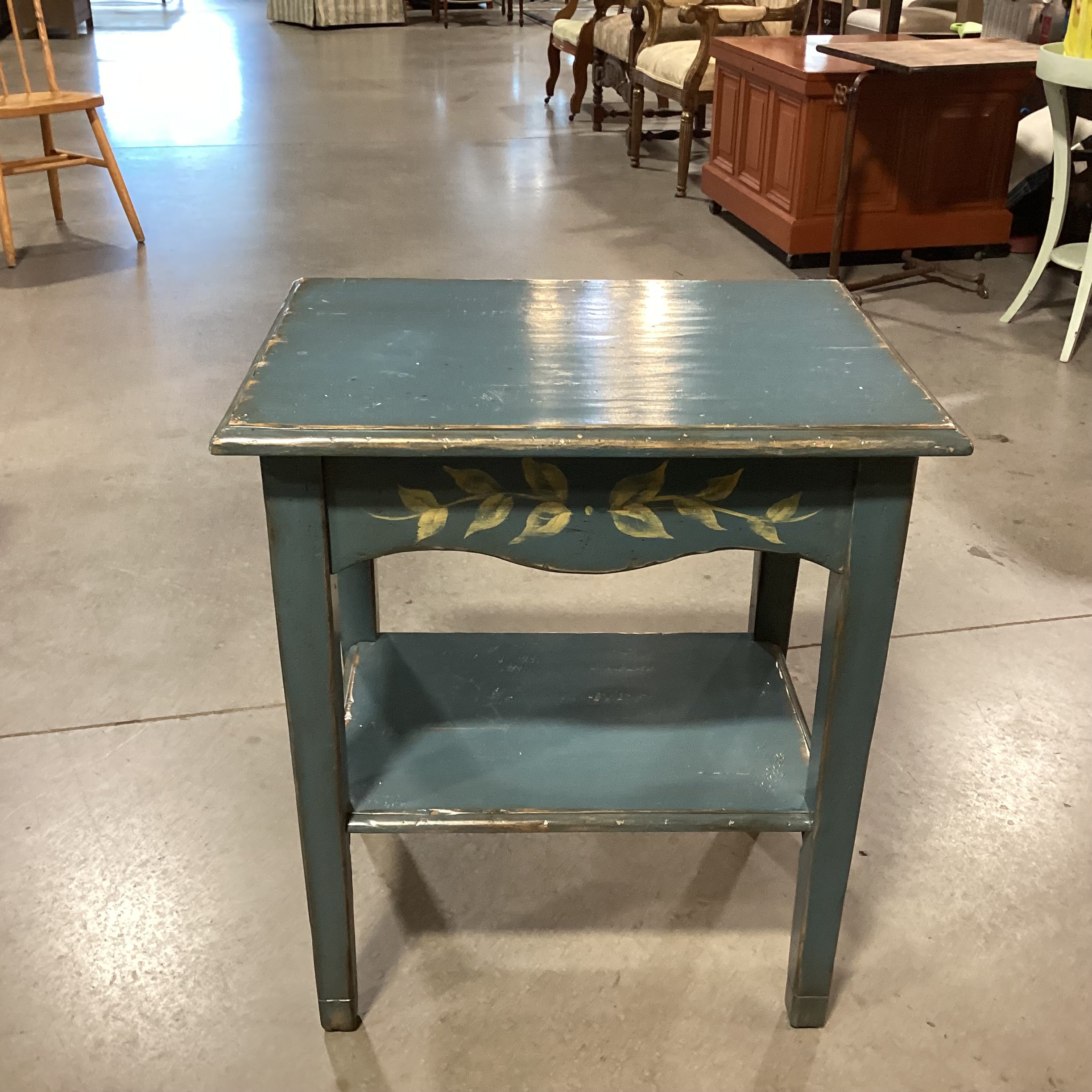 Woodland Furniture Blue Distressed Carved Wood End Table 24"x 18"x 28"