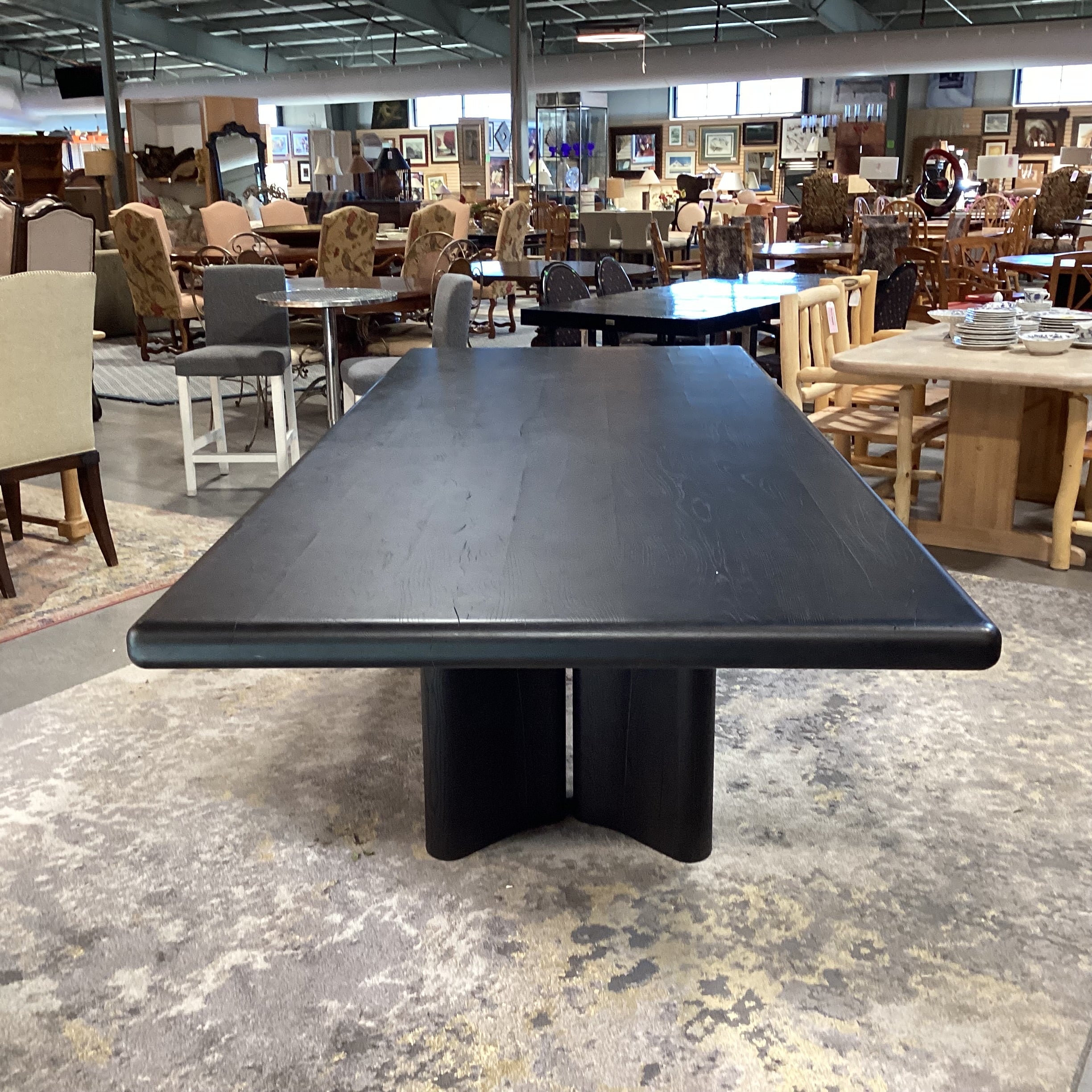 Four Hands Thomas Bina & Brazilian Designer Ronald Sasson Reclaimed French Oak Deep Espresso Finish Dining Table 118"x 47"x 30"