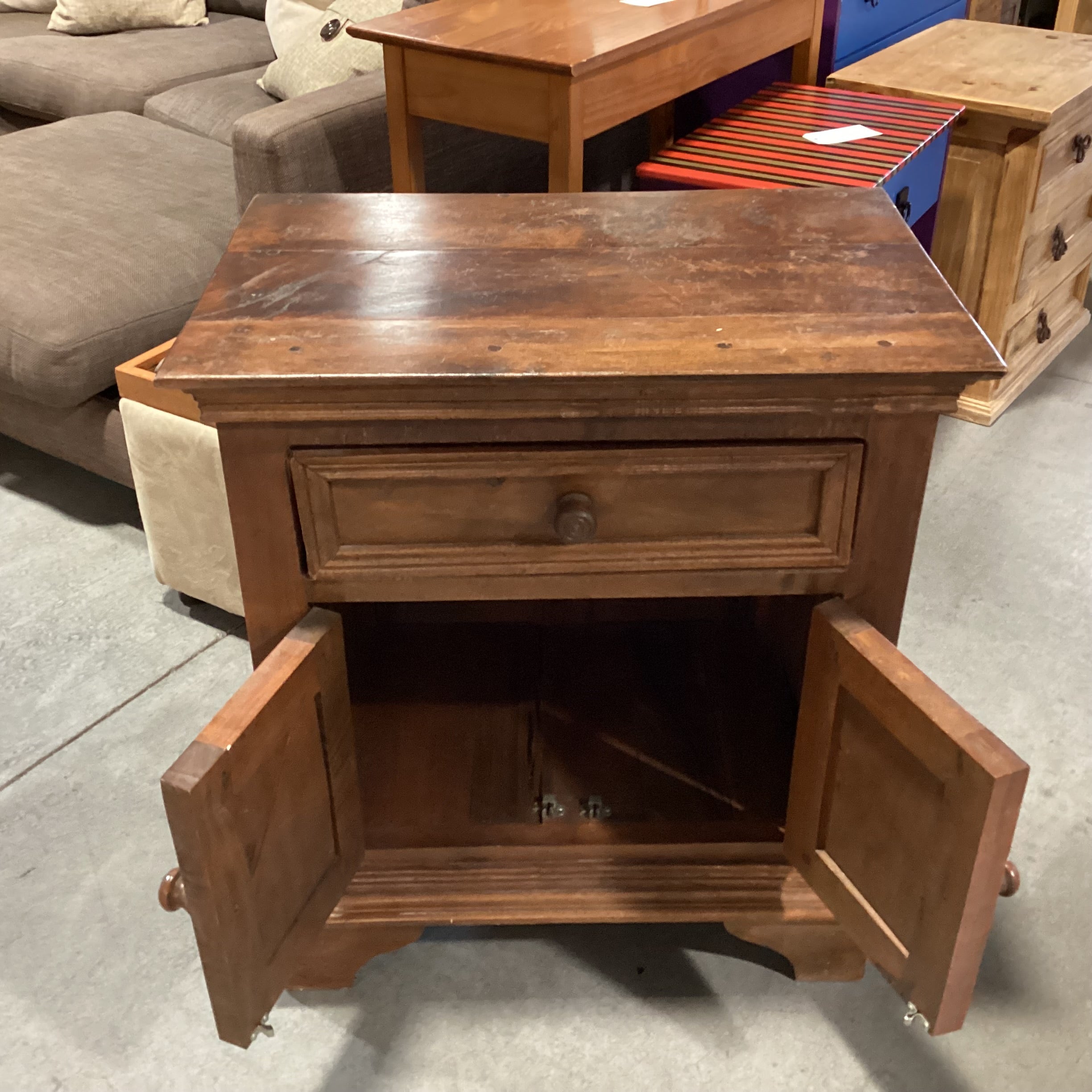 Solid Dark Finish Mango Wood 2 Door 1 Drawer Cabinet End Table 27"x 18"x 30"