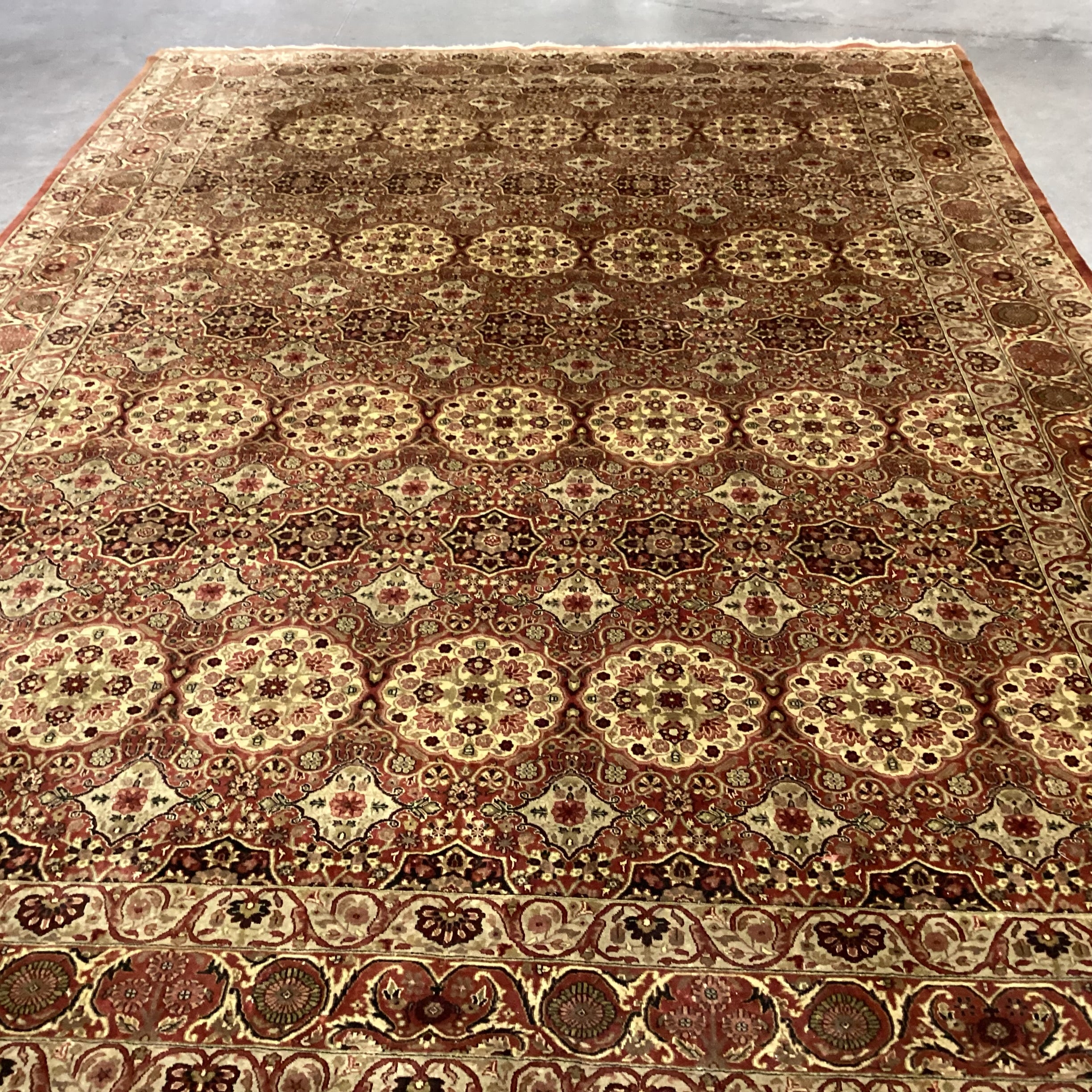 Vintage Antique Gold & Rust Hand Woven Wool or Possibly Silk Rug 9'9"x 13'10"
