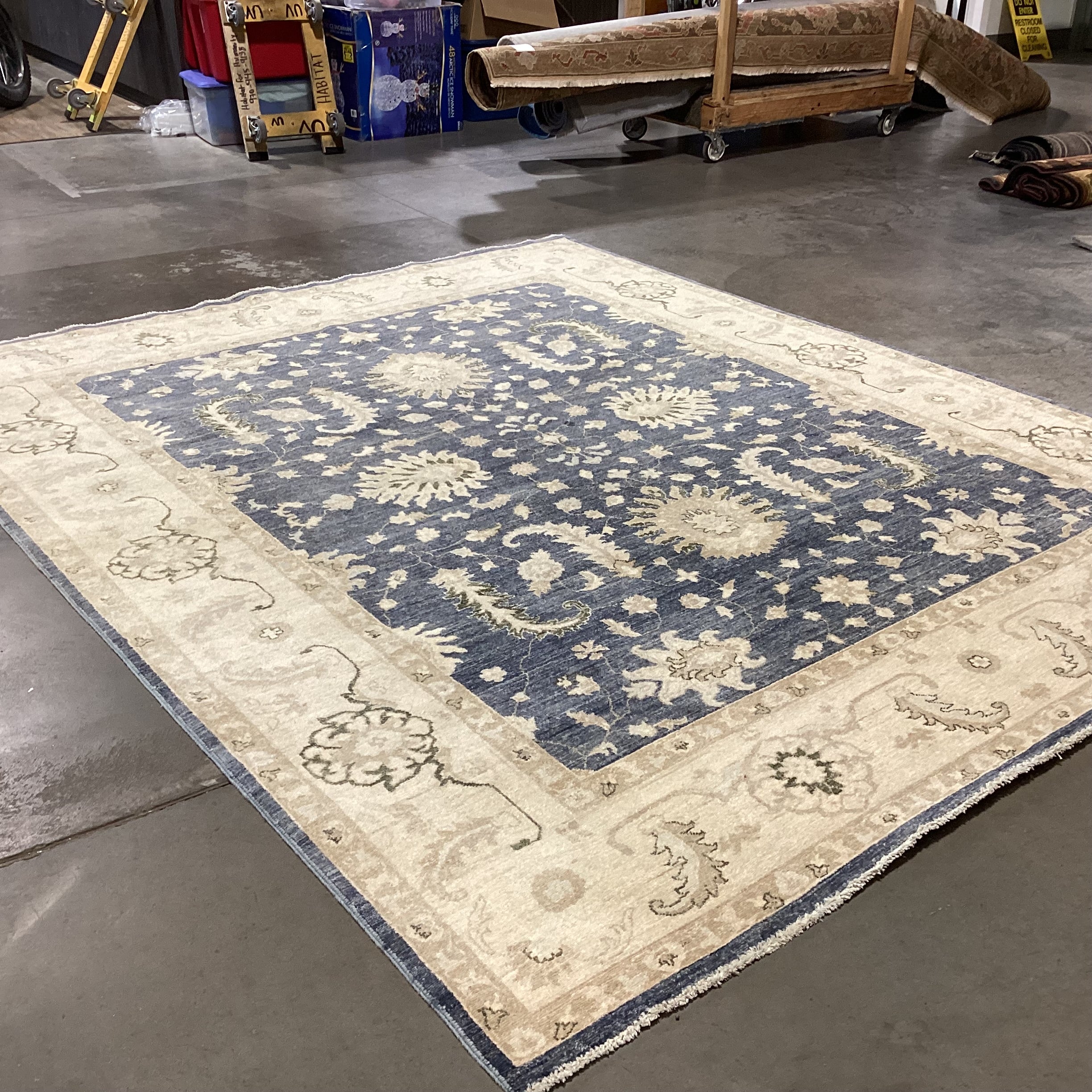Favorite Oriental Rugs Cream & Blue Chobi Turkman Hand Woven Wool Rug 8'x 9'9"