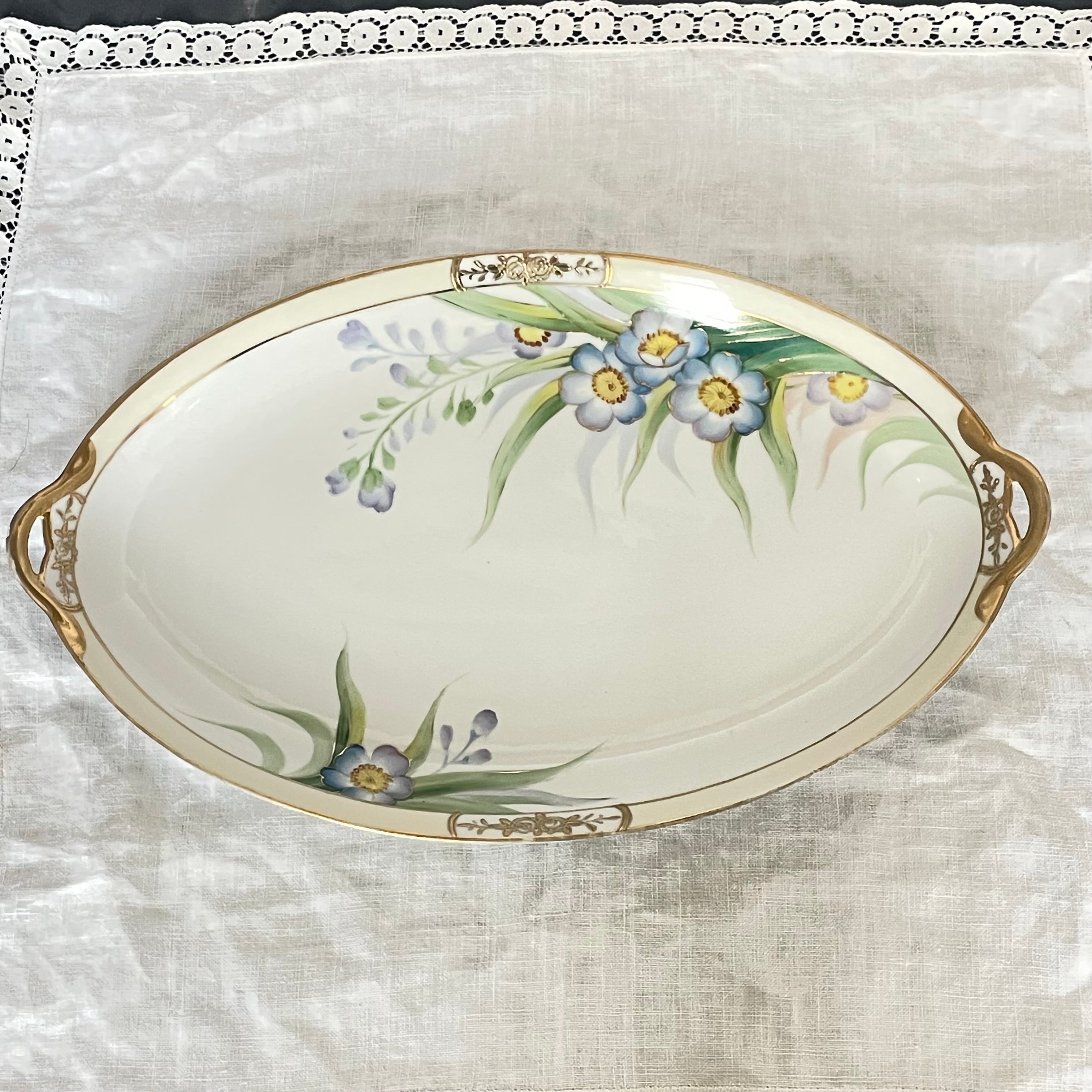 Set of 6 Pieces Antique 1920's Nippon Handpainted Serving Platter with 5 Small 6" Dessert Plates
