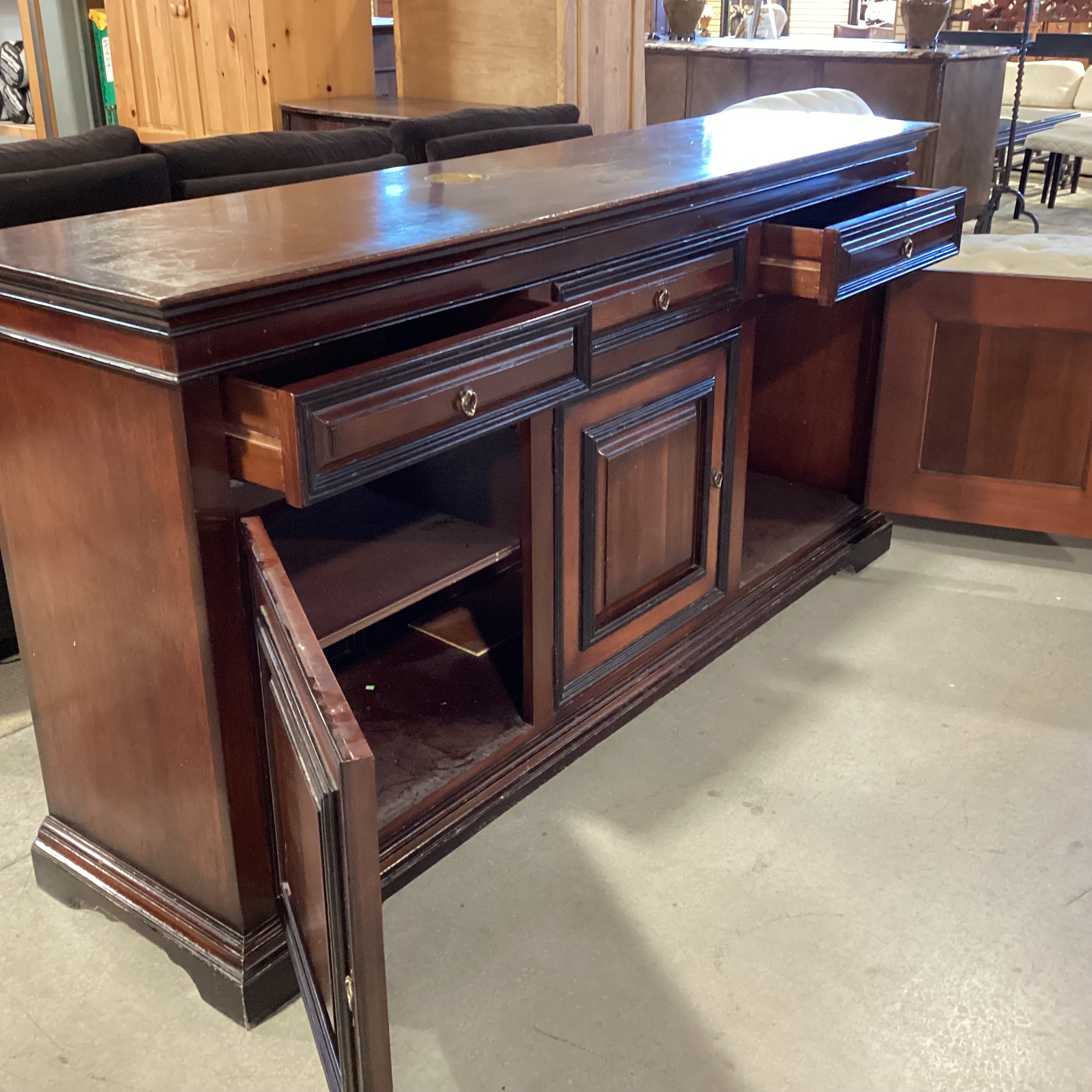 South Cone Dark Finish 3 Drawer 3 Door Credenza 84.5"x 21"x 41.5"