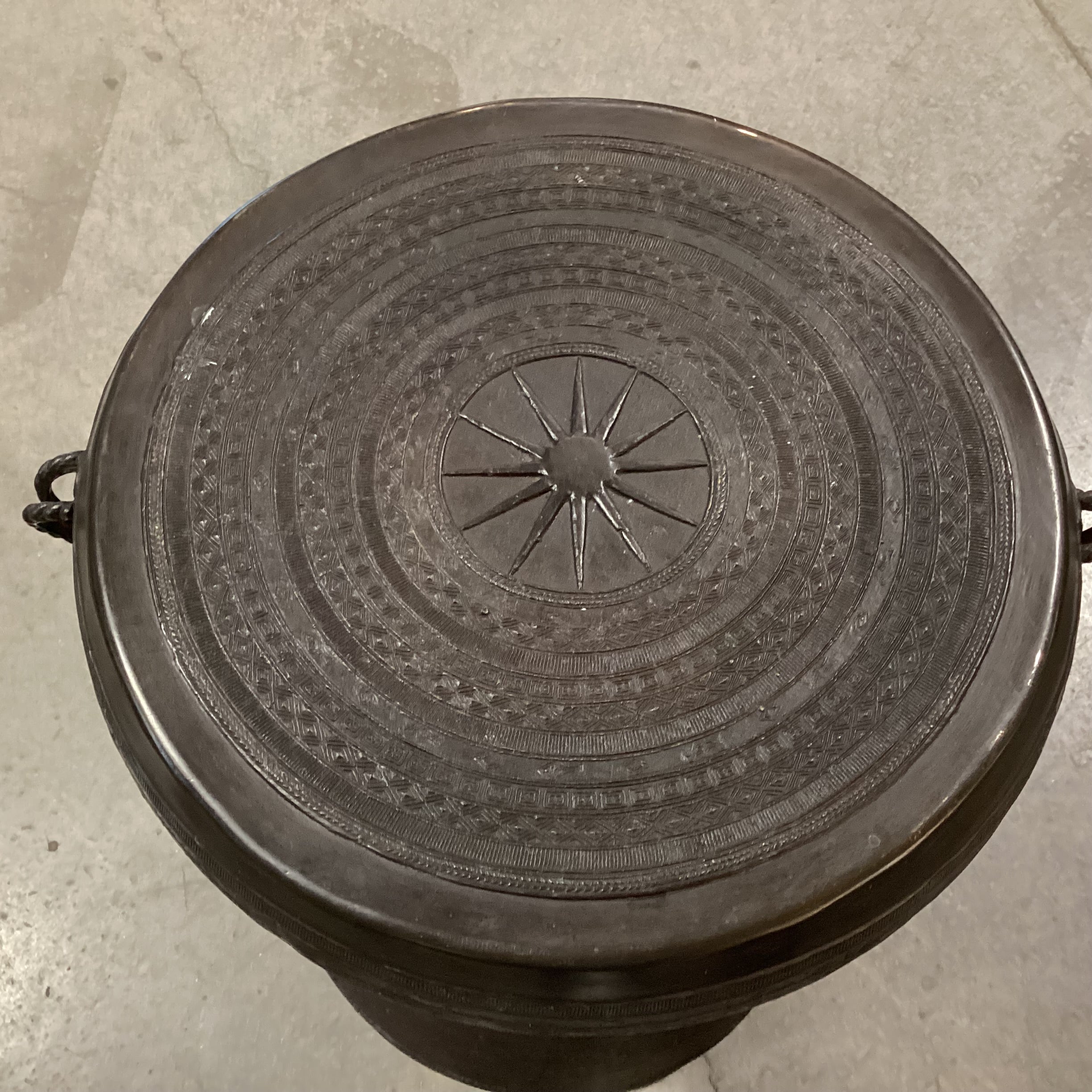 Asian Bronze Rain Drum Style Accent Table 21" Diameter x 24"