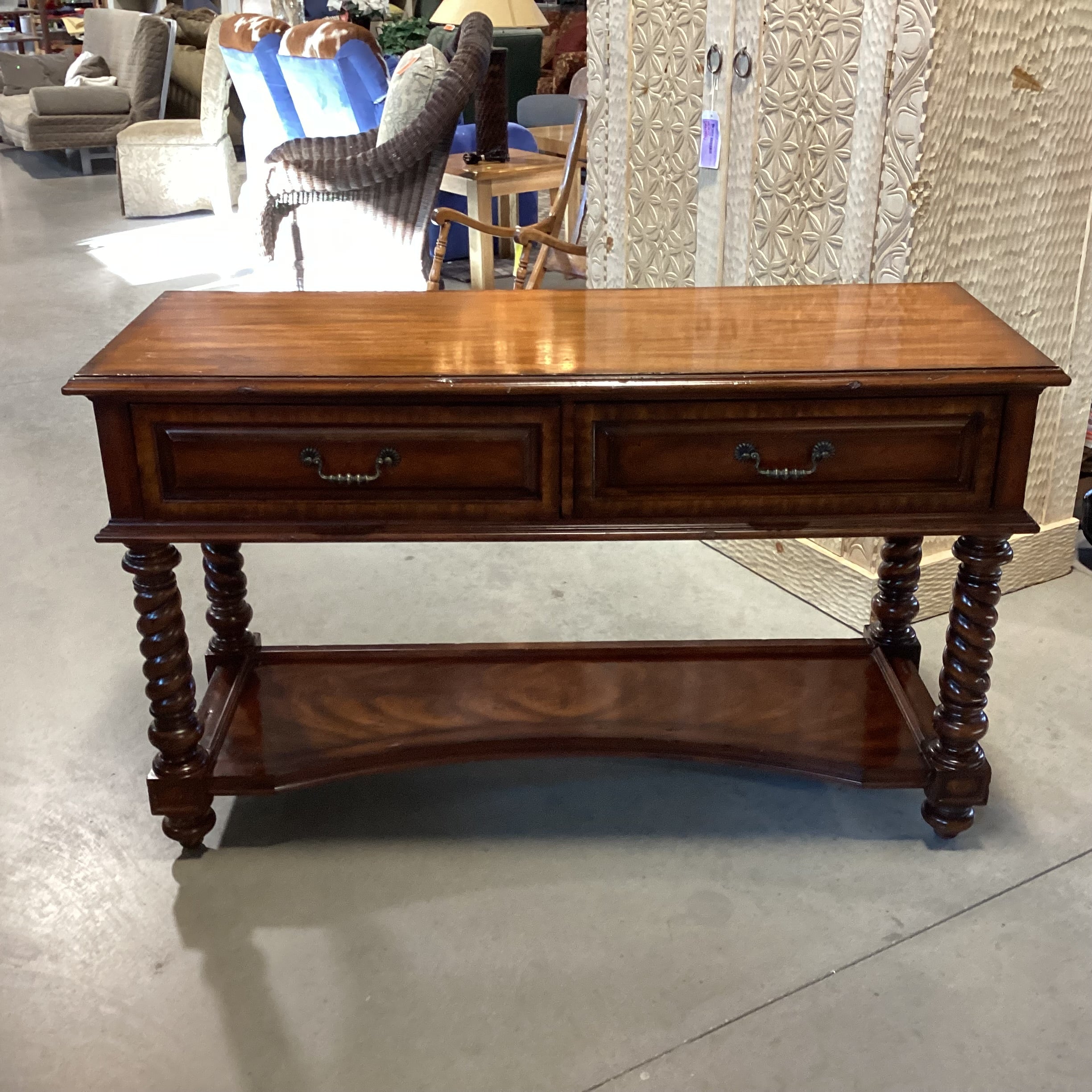 Maitland Smith Ornate Carved Wood 2 Drawer Console Sofa Table 55"x 20"x 33"