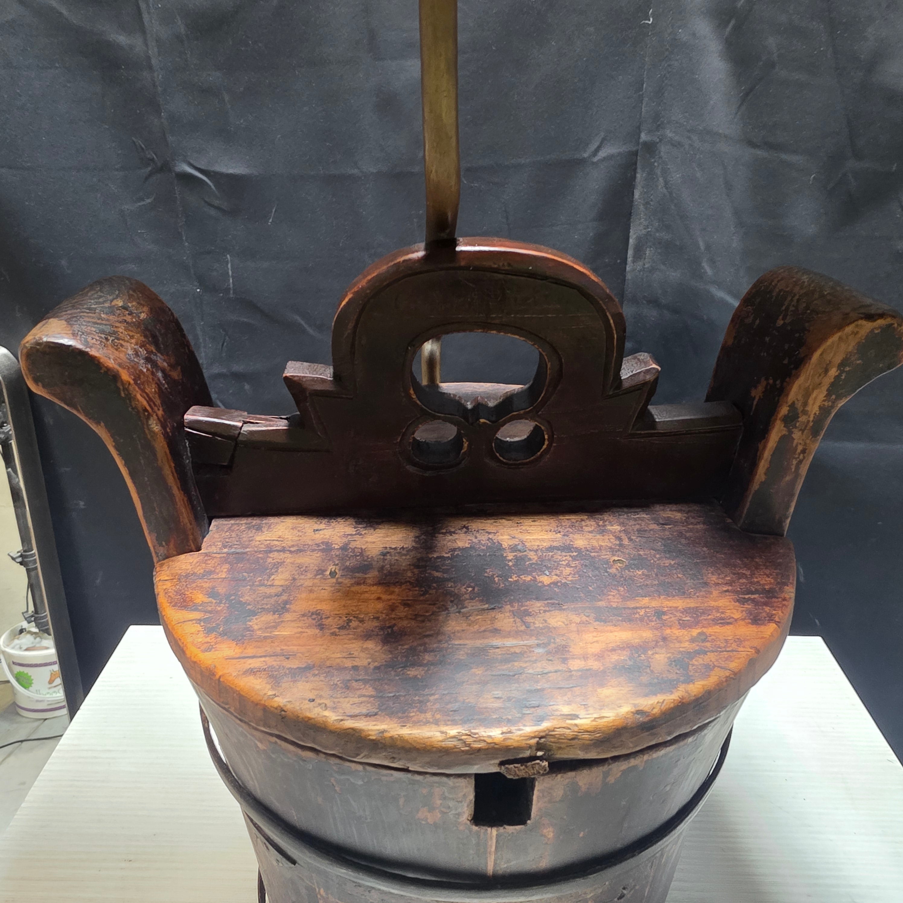 Unique Antique Chinese Rice / Water Bucket Turned into a Lamp 8.25"x10"x25"
