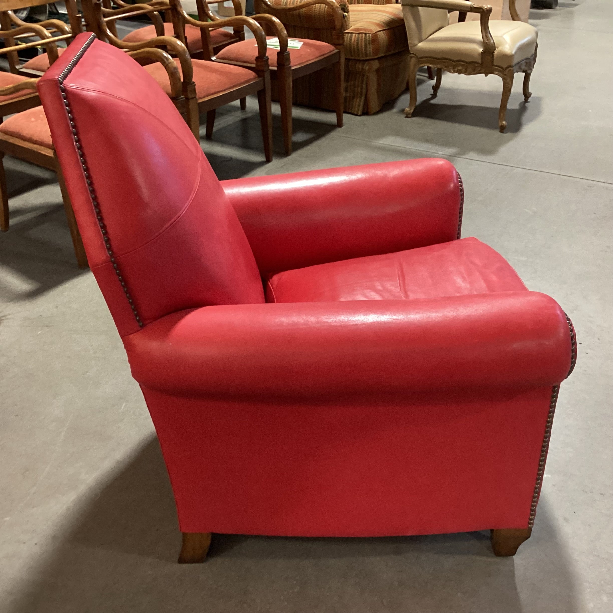 JJ Custom Red Leather Nailhead High Back Chair 35"x 37"x 38.5"