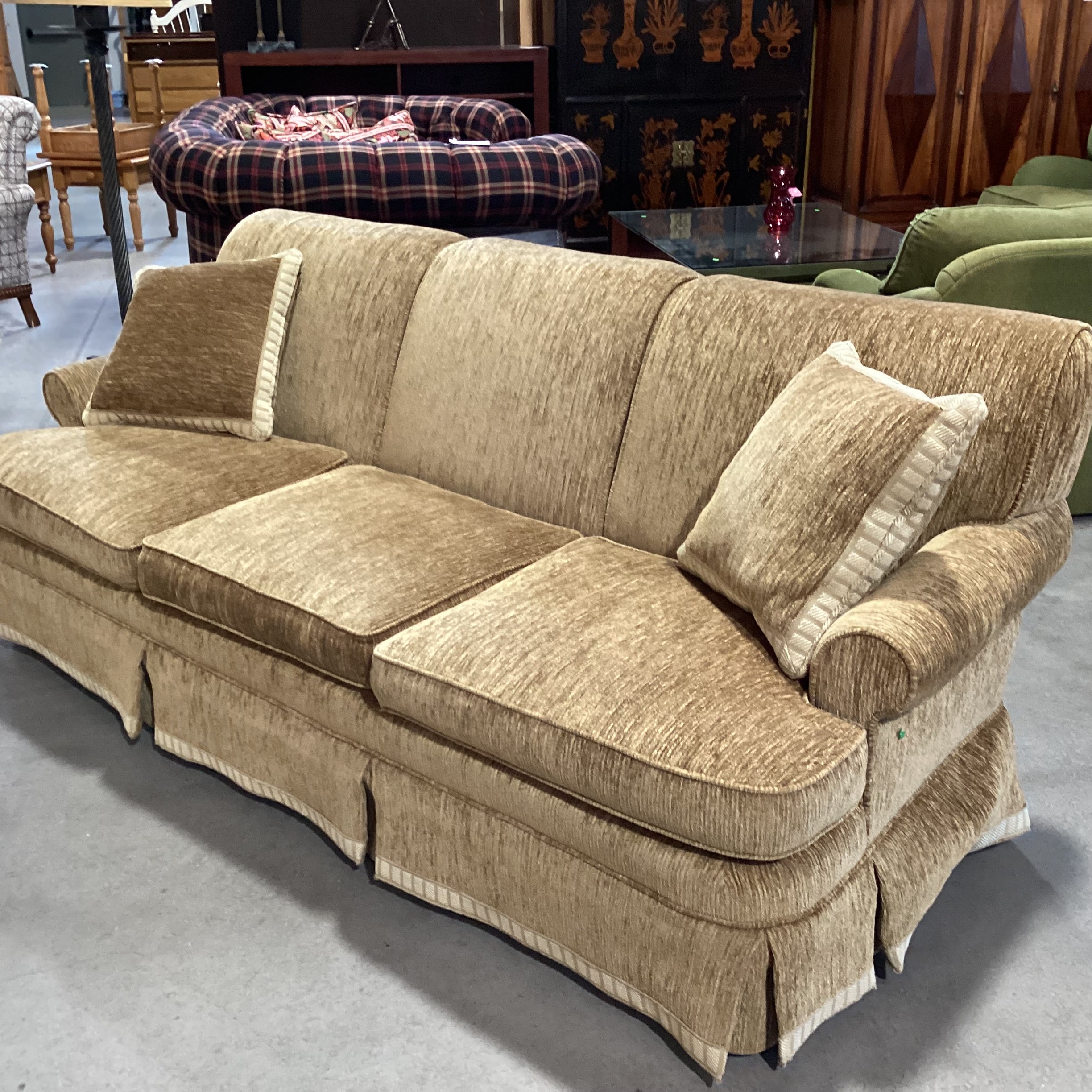 Custom Golden Moss Ribbed Texture Chenille Woven Sofa 86"x 38"x 35"