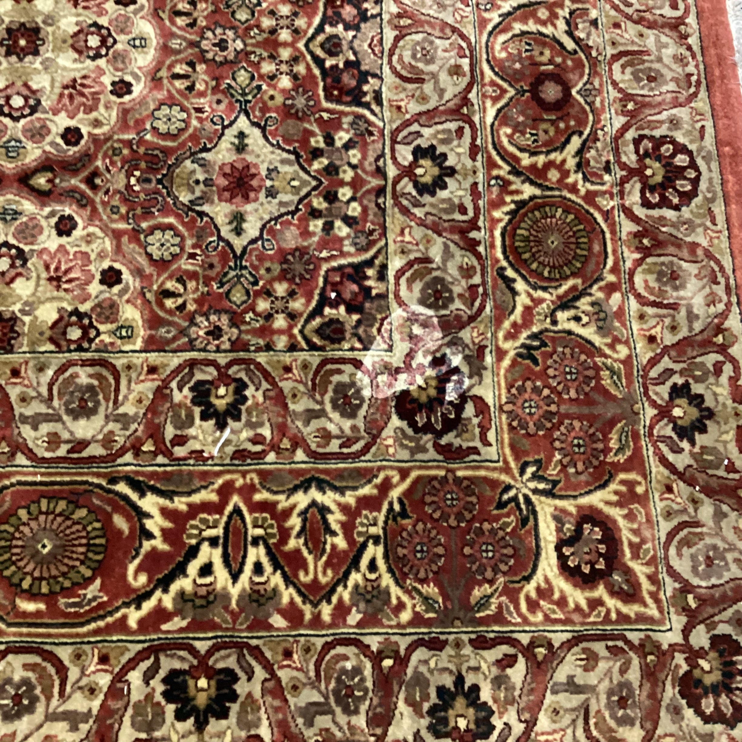 Vintage Antique Gold & Rust Hand Woven Wool or Possibly Silk Rug 9'9"x 13'10"