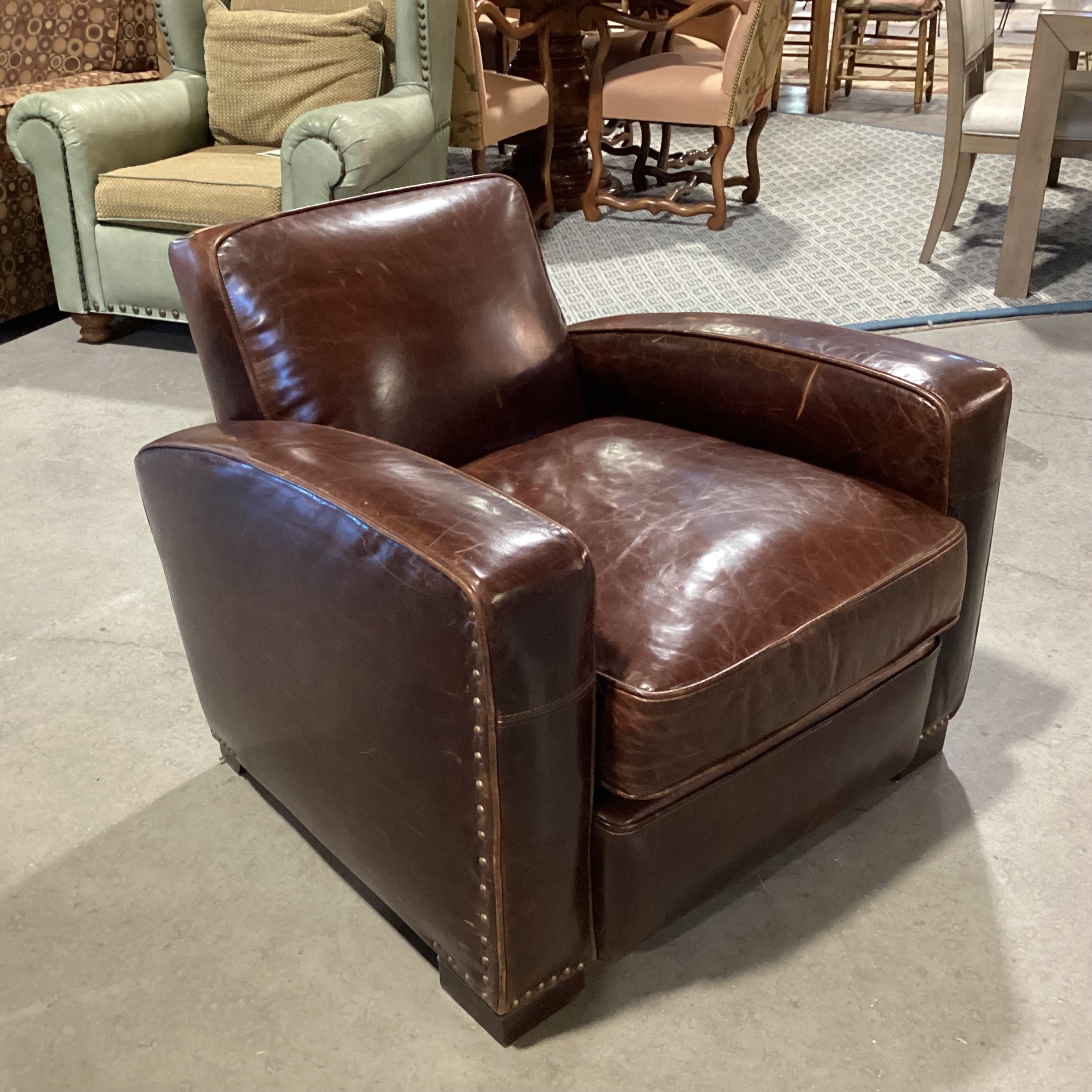 Restoration Hardware Distressed Leather Nailhead Club Chair 34"x 36"x 28"
