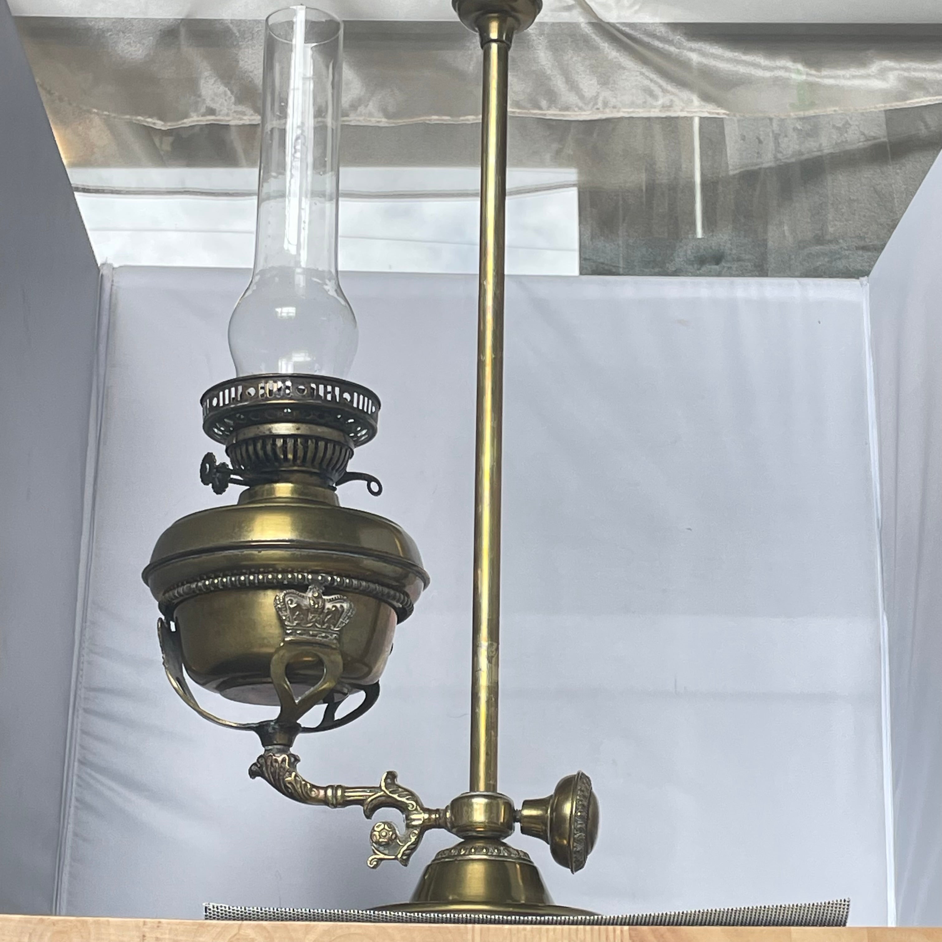 Antique Hinks & Sons Brass Scrollwork Adjustable Student Kerosene Lamp,