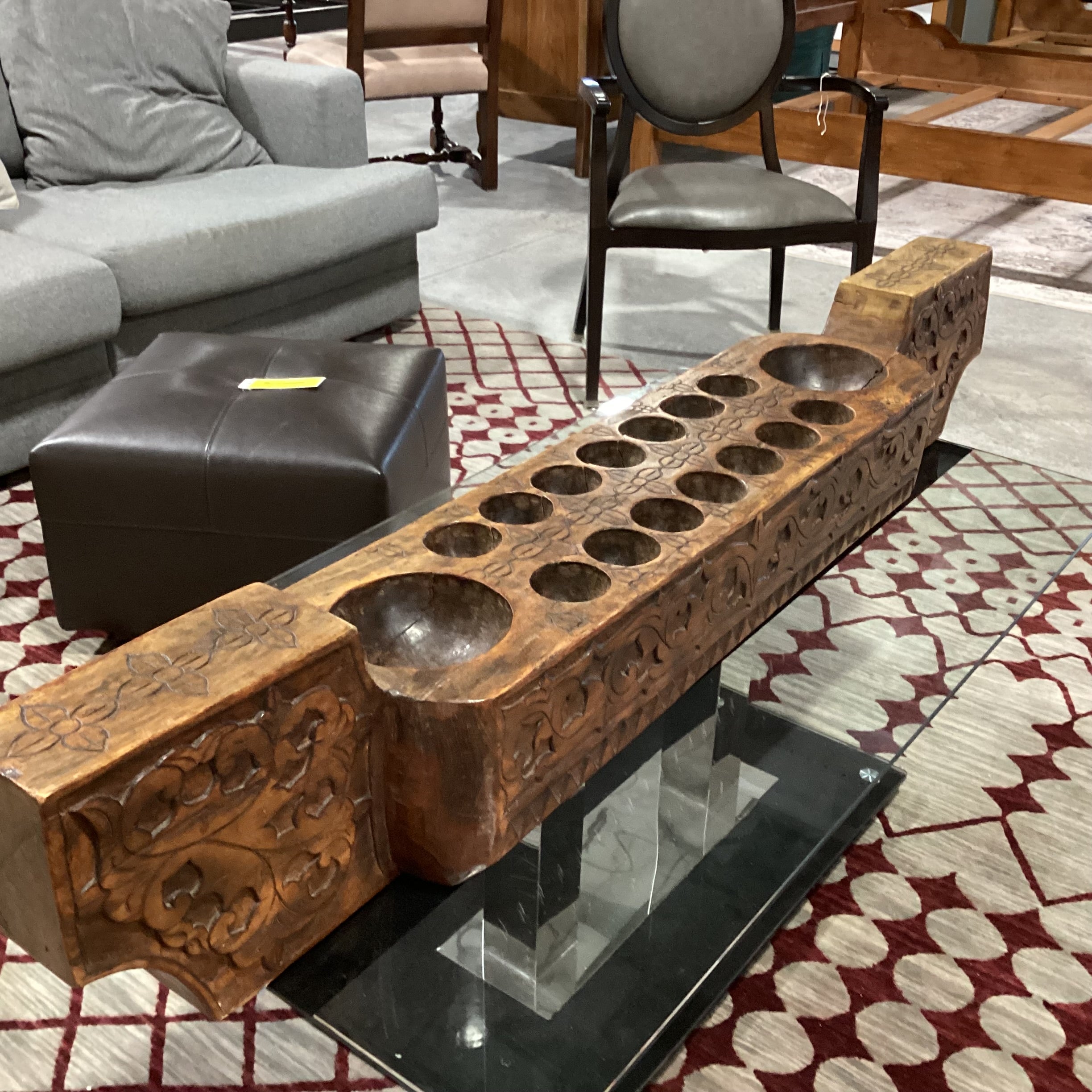 Antique Hand Carved Wood Mancala Board Game 55.5"x 9.5"x 9.5"