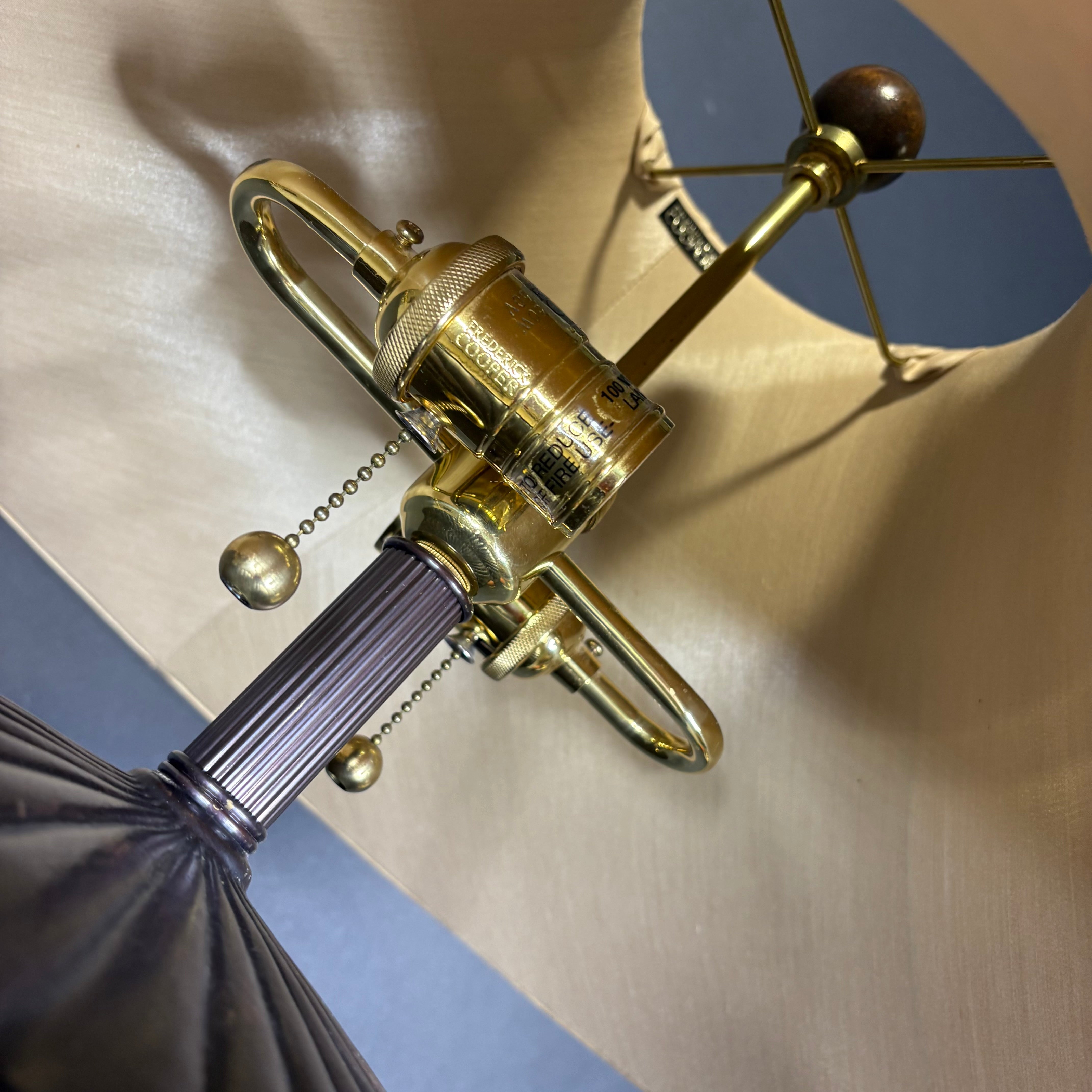 Frederick Cooper Red/Gold Ceramic and Wood with Shade Table Lamp 22” Diameter @ Shade x 23”