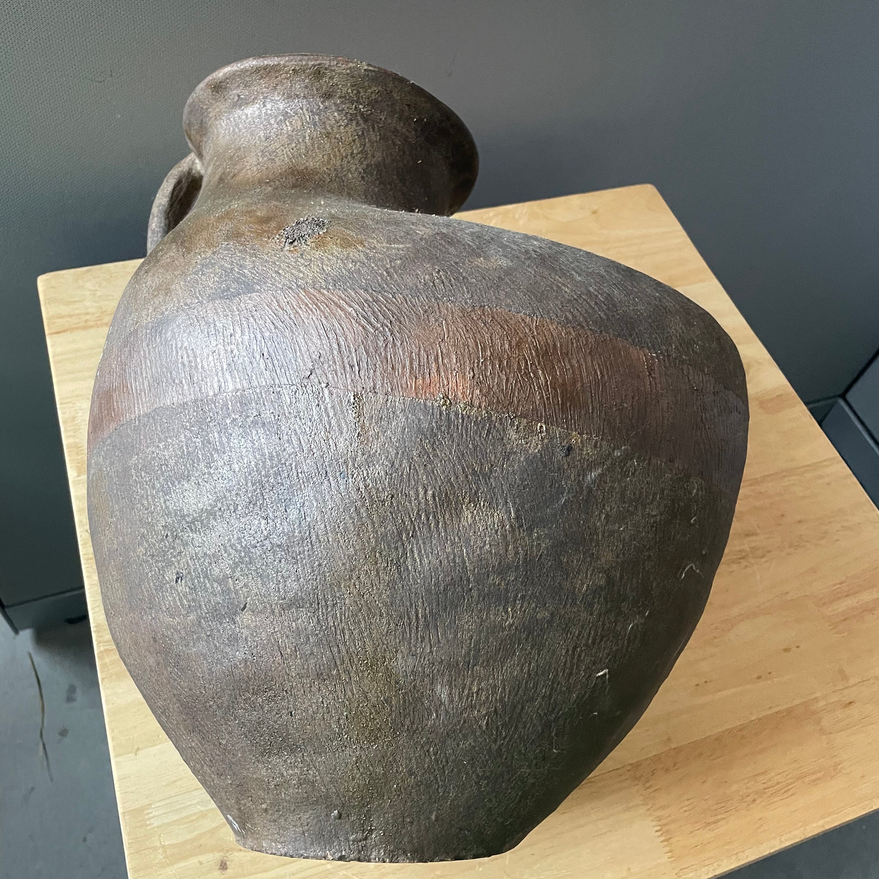 Vintage Turkish/Mediterranean Handmade Terracotta Water Storage Jug with Handle, 18"x 12"x 18"
