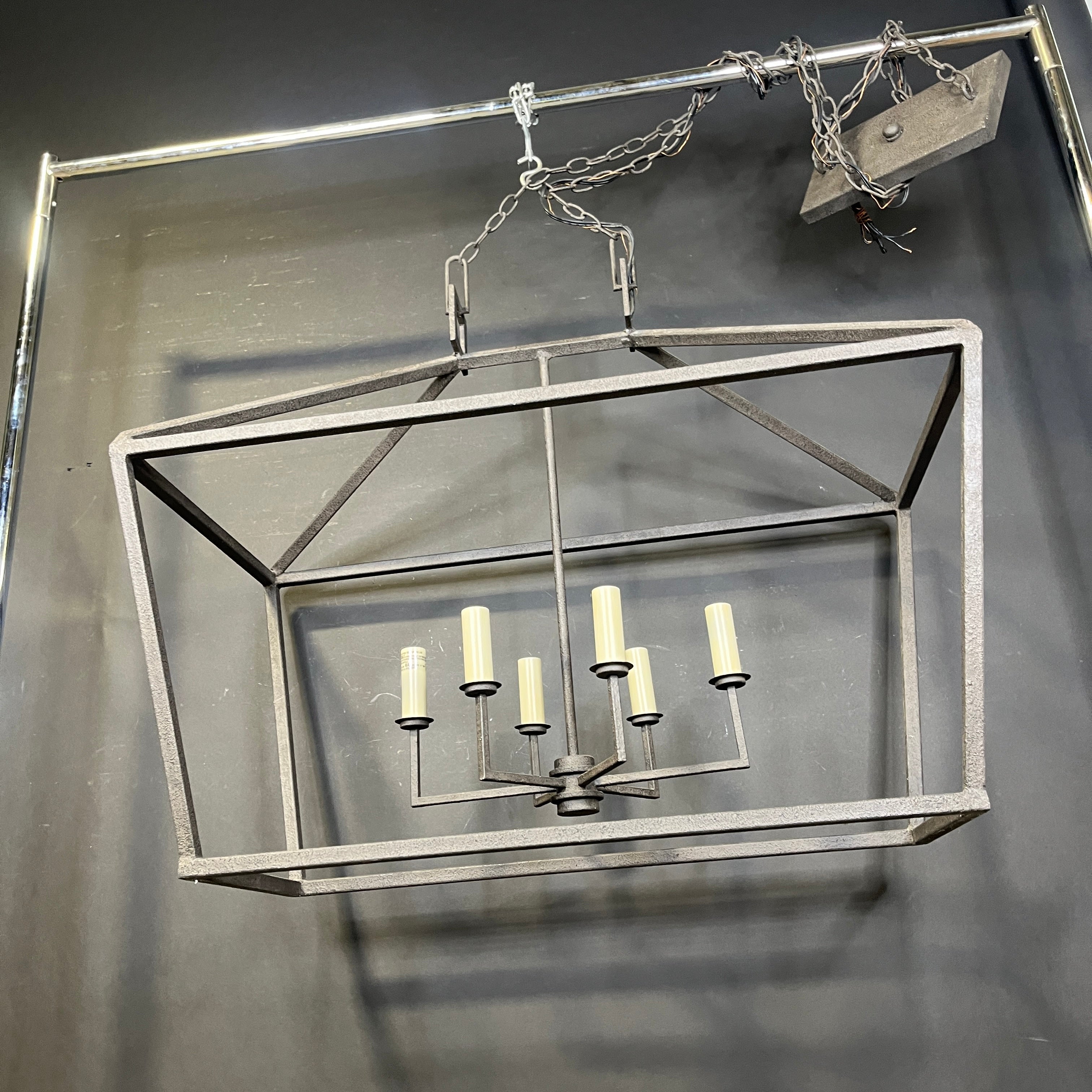 Currey and Co. Denison 6-Light Mole Black Wrought Iron Lantern Chandelier 40”x 20”x 35” - 190”