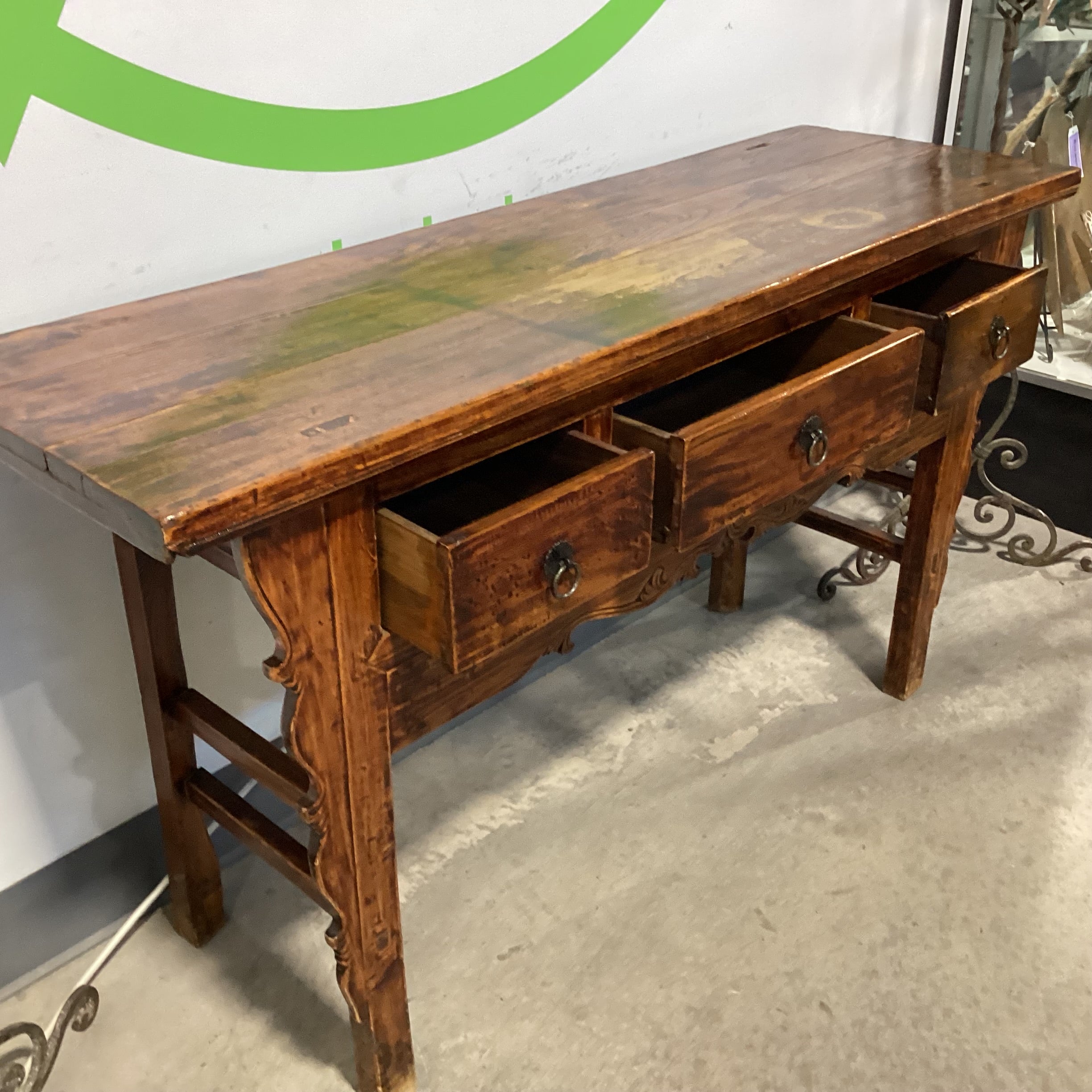 Vintage Antique Asian Carved Wood 3 Drawer Console Sofa Table 61.5"x 20"x 35"