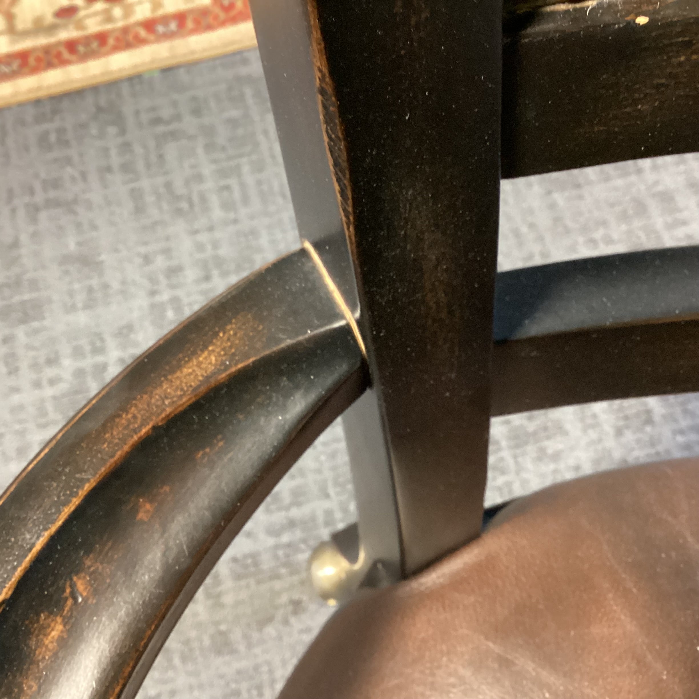 Black Distressed Wood Leather Seat & Ornate Metal Back Detail Frisco Castered Chair 24"x 23"x 40"