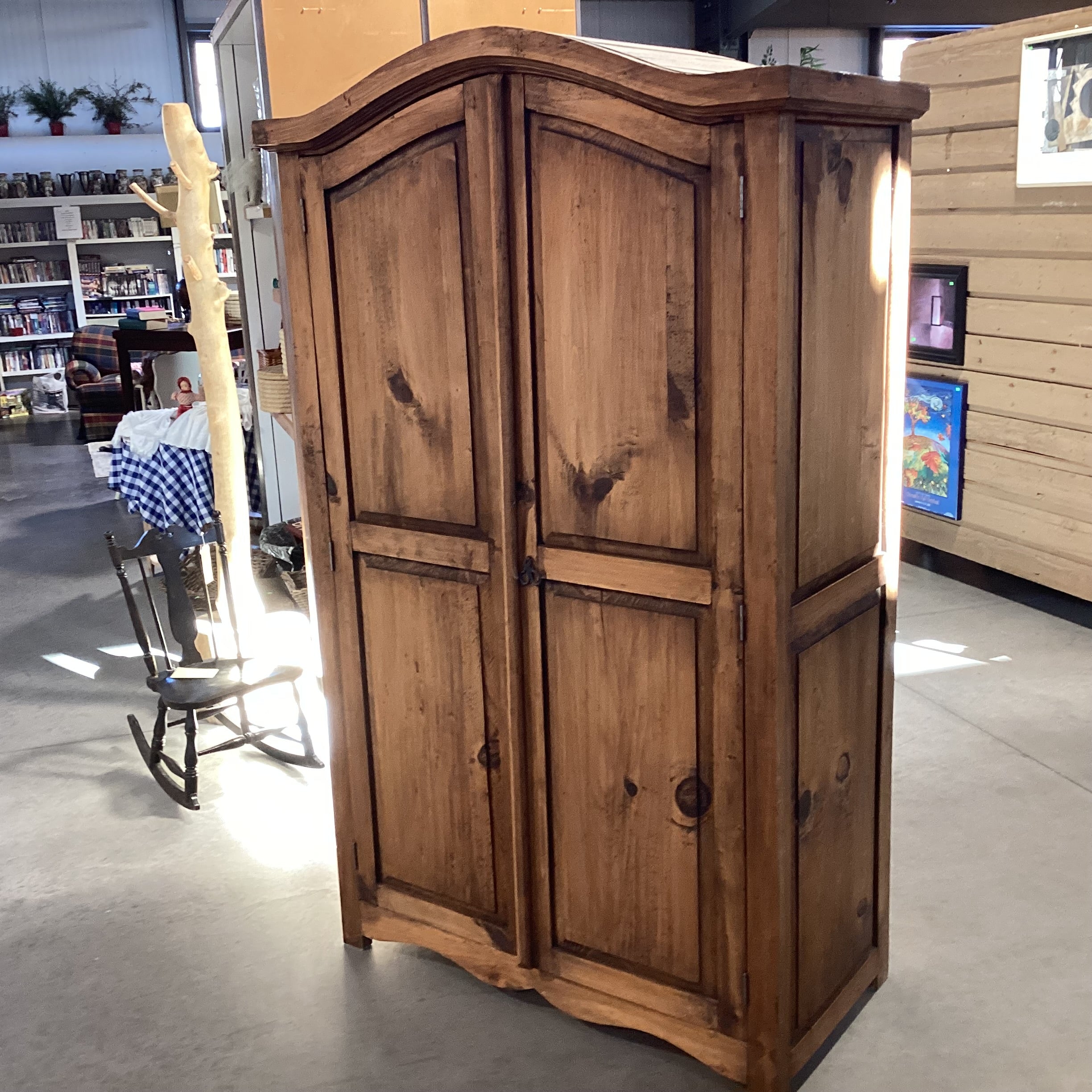 Rustic Carved Solid Pine 2 Door With Shelves & 2 Drawer Armoire 47"x 23"x 78"