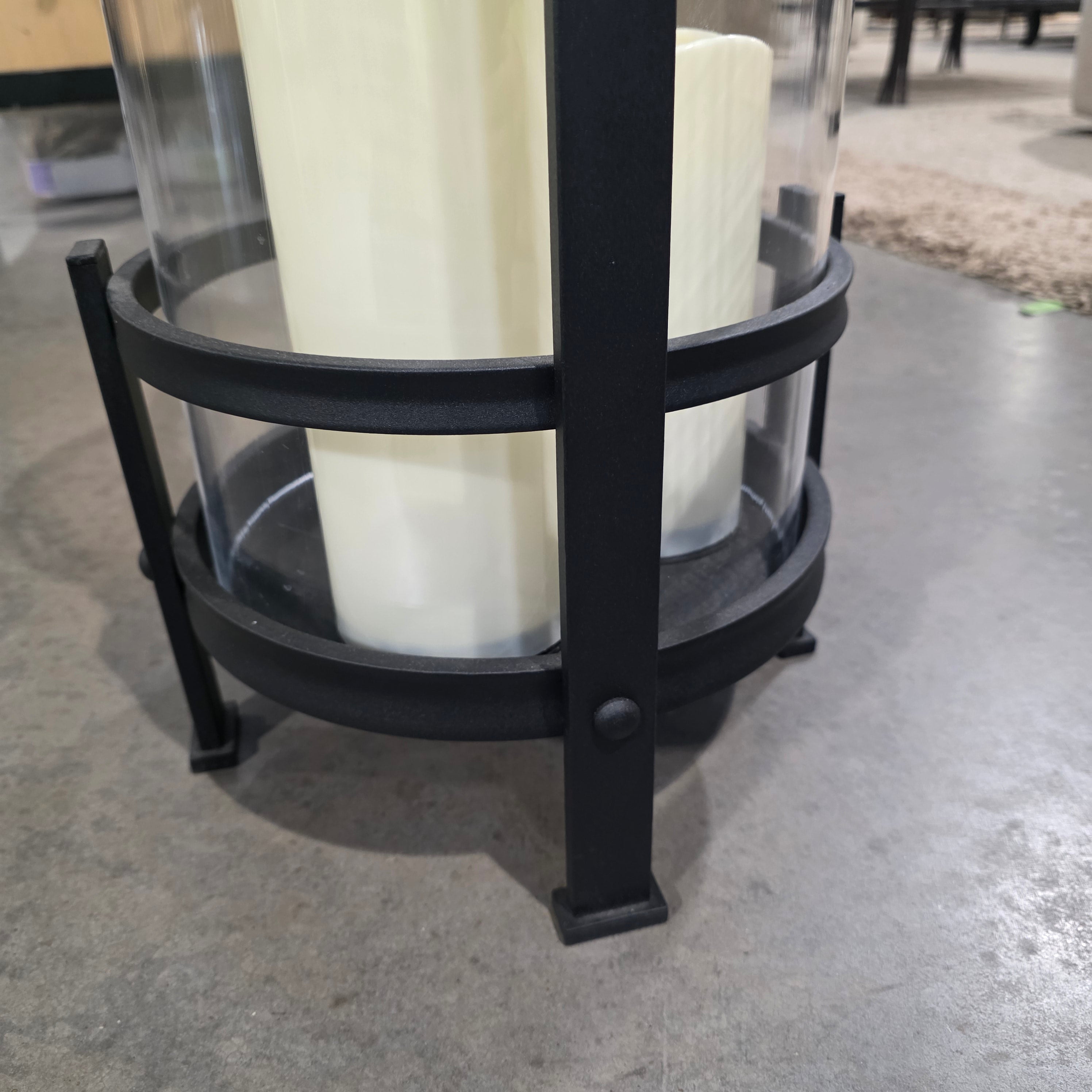 Large 3 Candle Iron & Glass Battery Operated Decorative Hurricane Lantern 11" Diameter x 35"