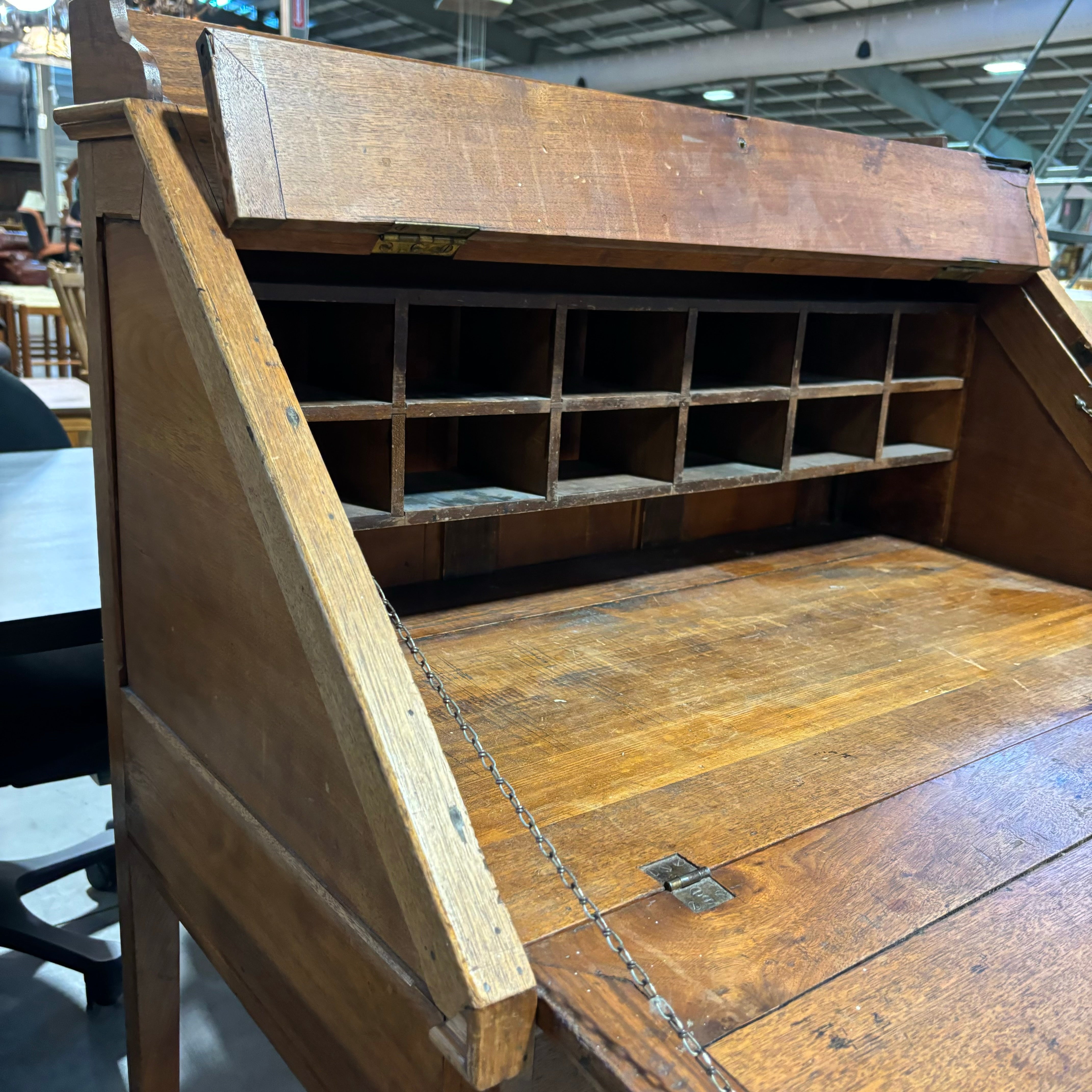Antique Solid Wood 1 Drawer with Iron Detail Fold Out Secretary Desk 38"x 22" to 33"x 48"