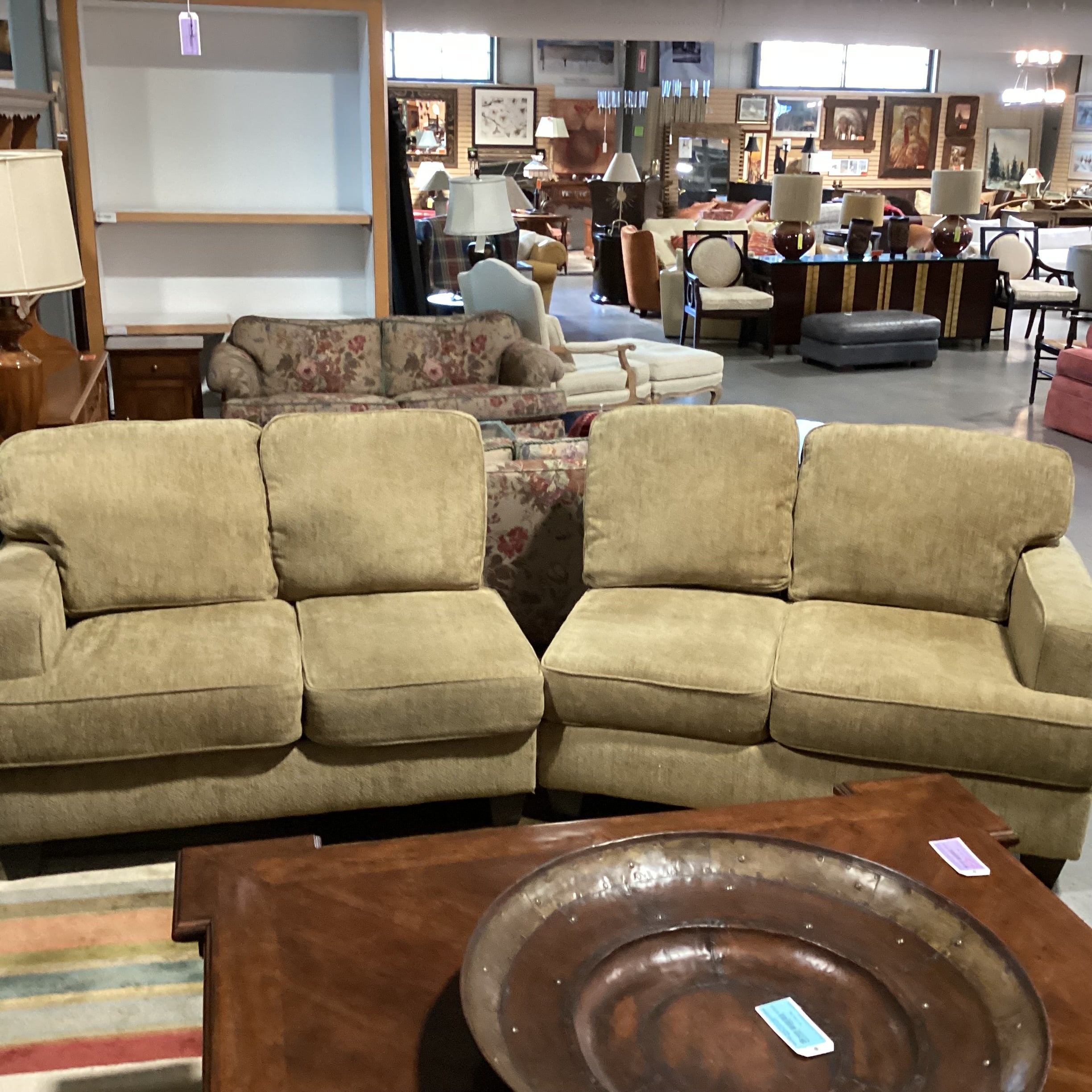 Ashley Furniture Golden Olive Chenille Woven 2 Piece Sectional 108"x 40"x 31"