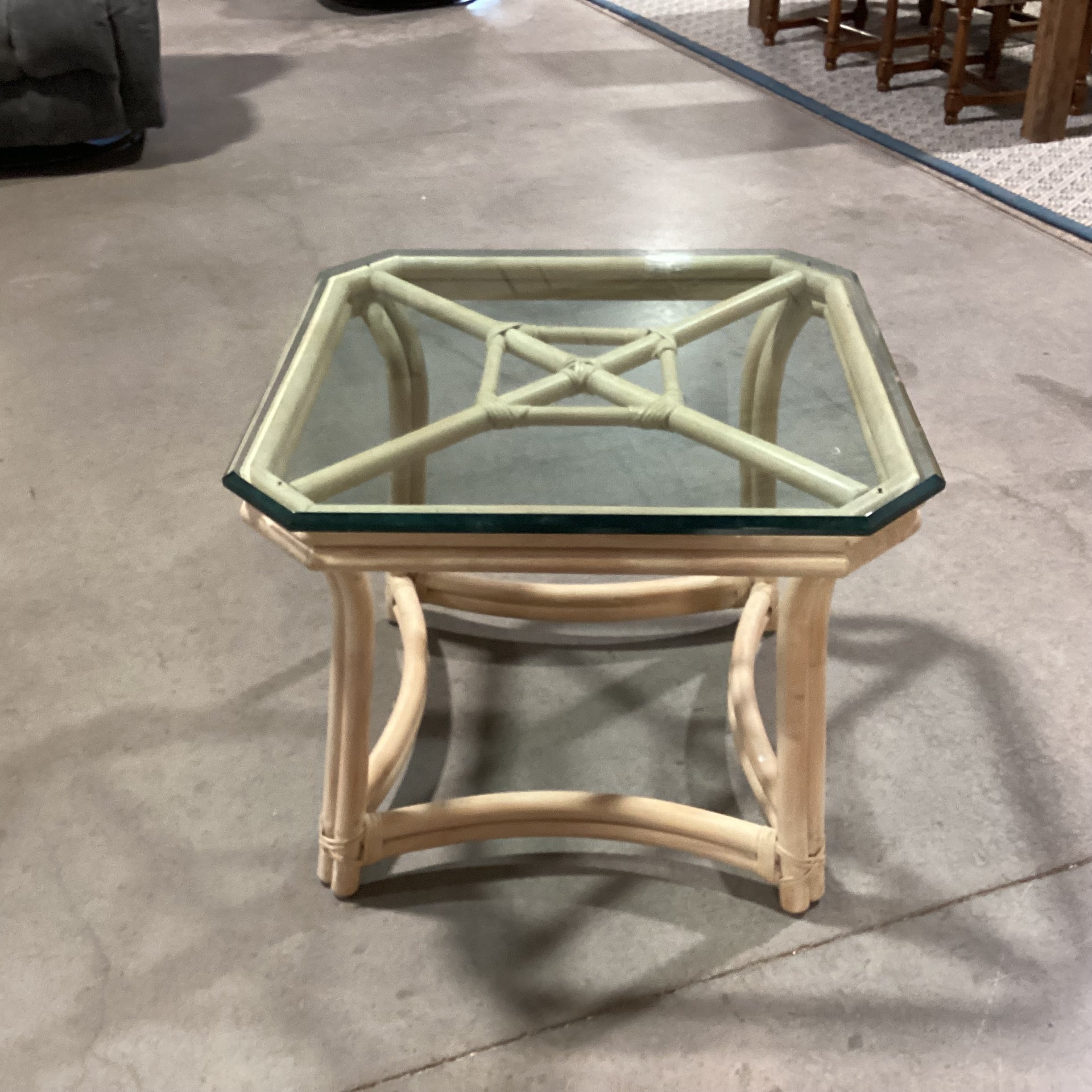 Washed Rattan & Glass End Table 26.5"x 26.5"x 22"