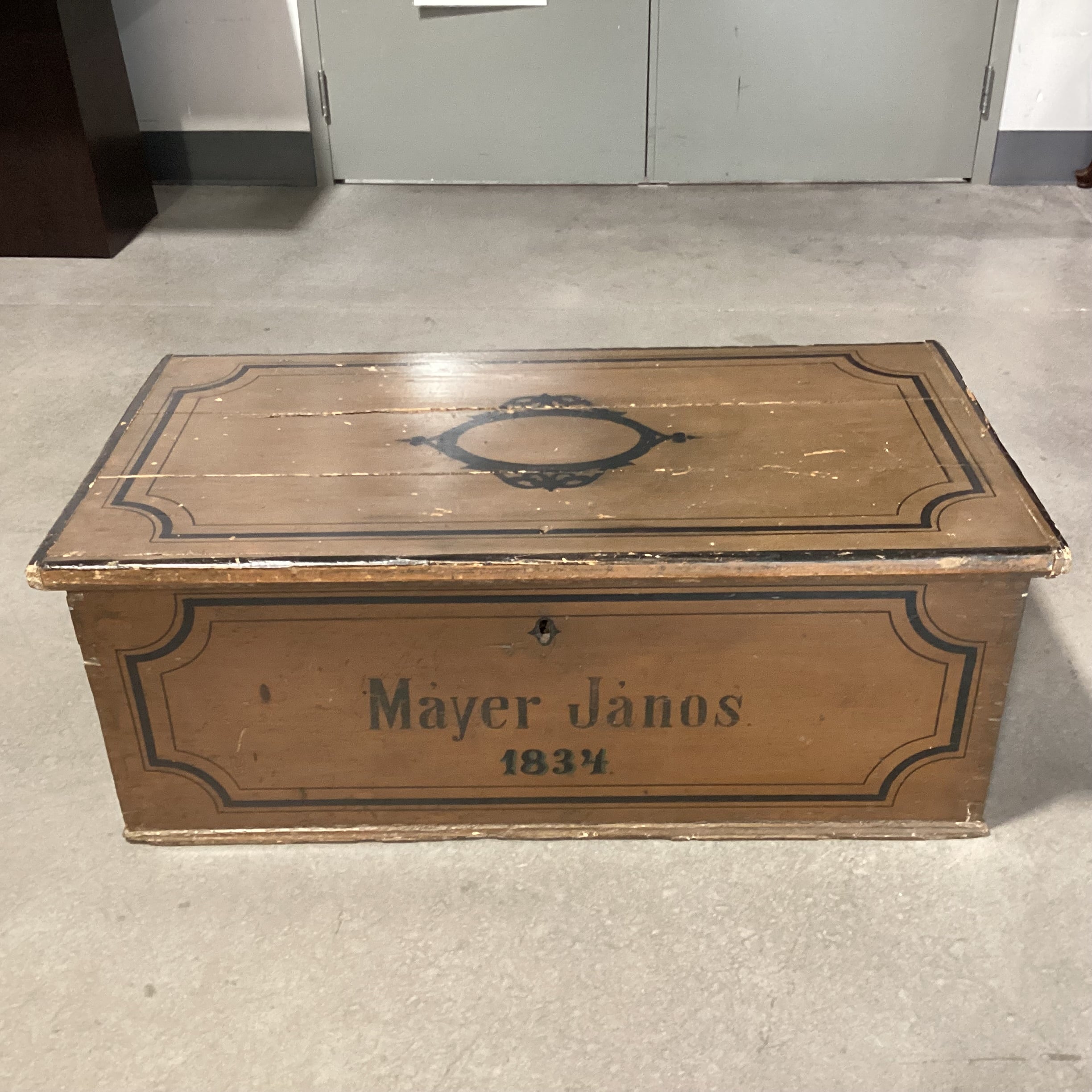 Antique Mayer Janos Painted Wood Trunk 41"x 21"x 16"
