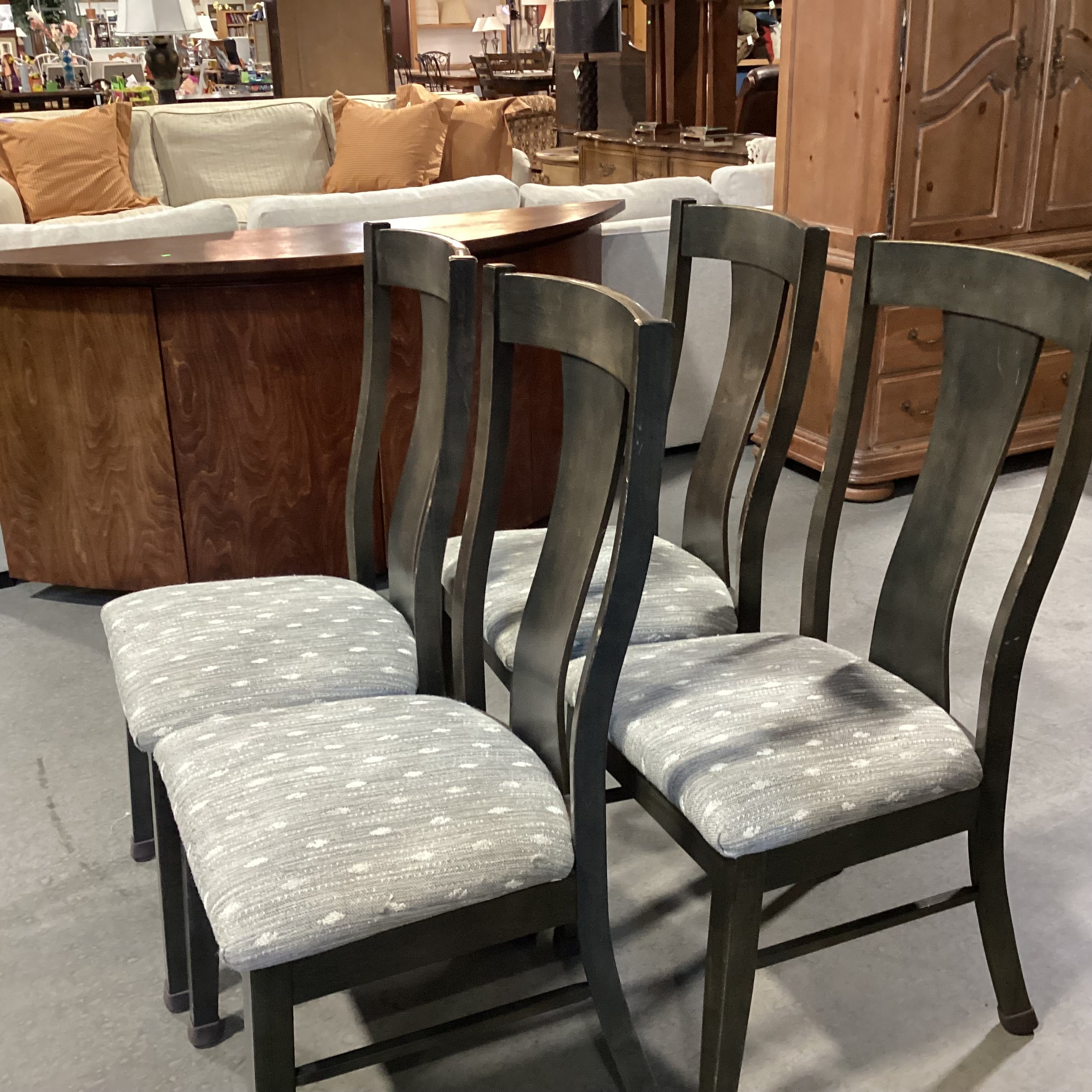SET of 4 Bassett Dark Washed Finish Wood & Grey Cream Woven Seat Dining Chairs 19"x 20"x 42"