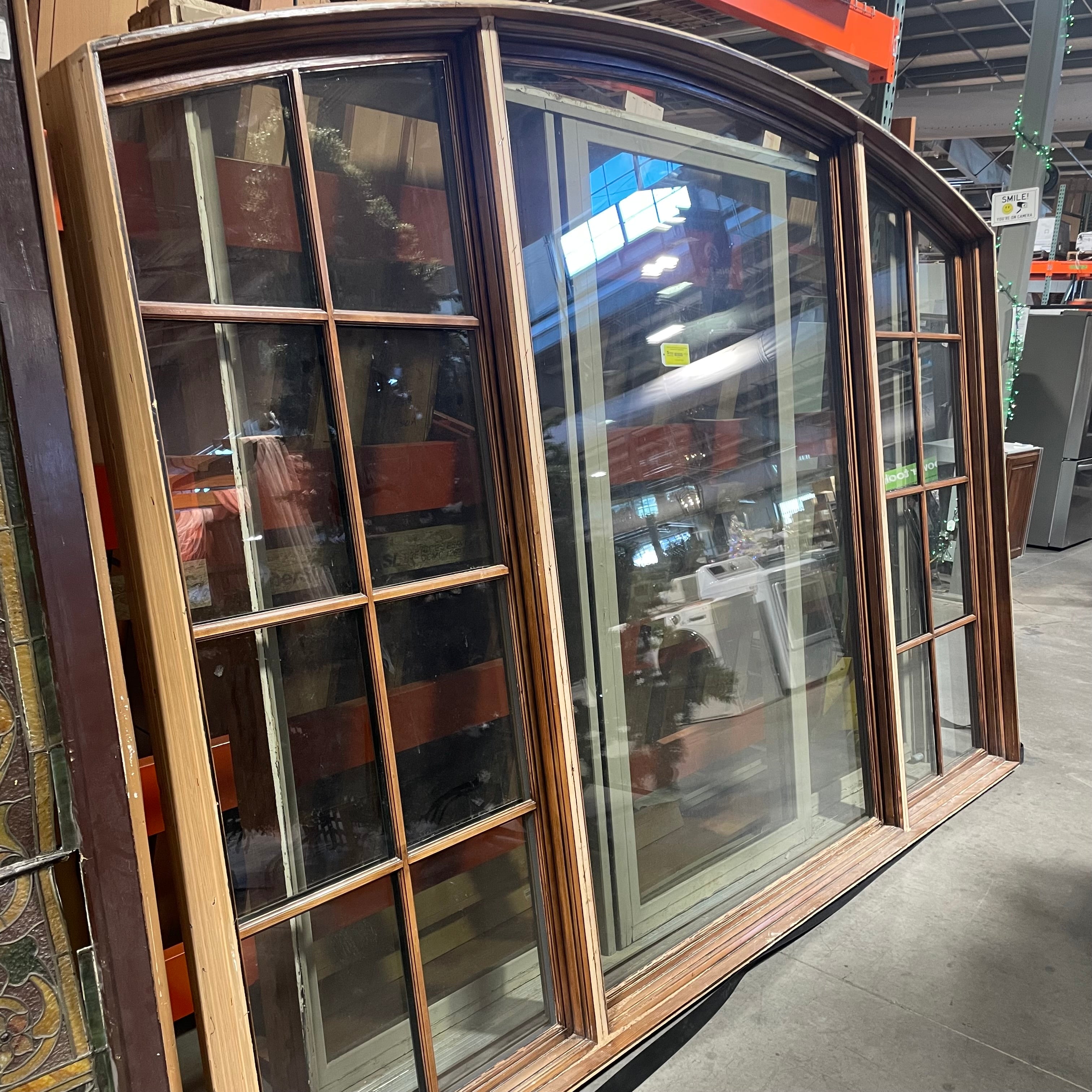 132.25"x 90" Arched Brown Metal Clad Fixed 3 Panel Exterior Window